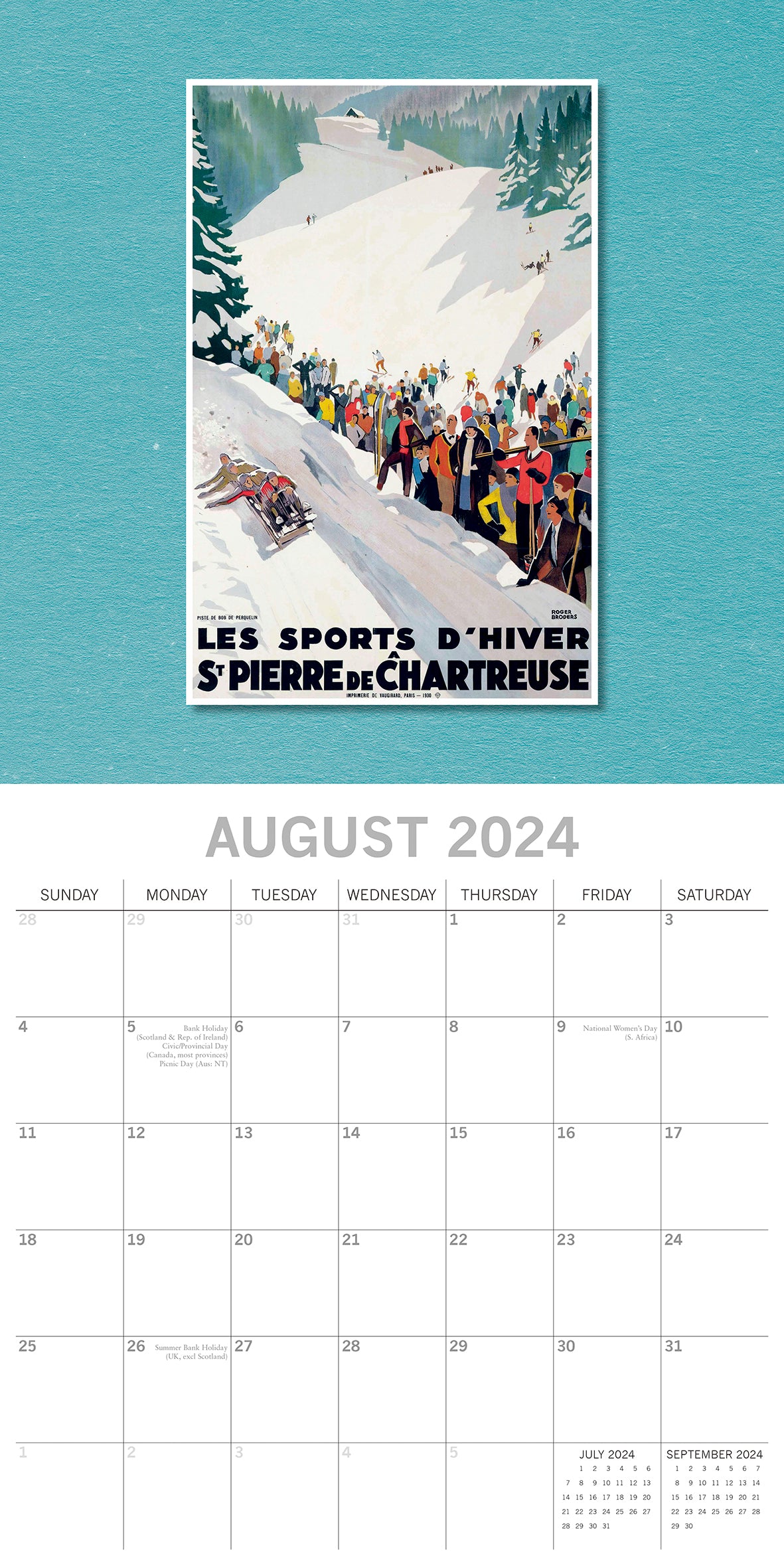 Vintage Skiing Posters - 2024 Square Wall Calendar 16 Months Arts Planner Gift