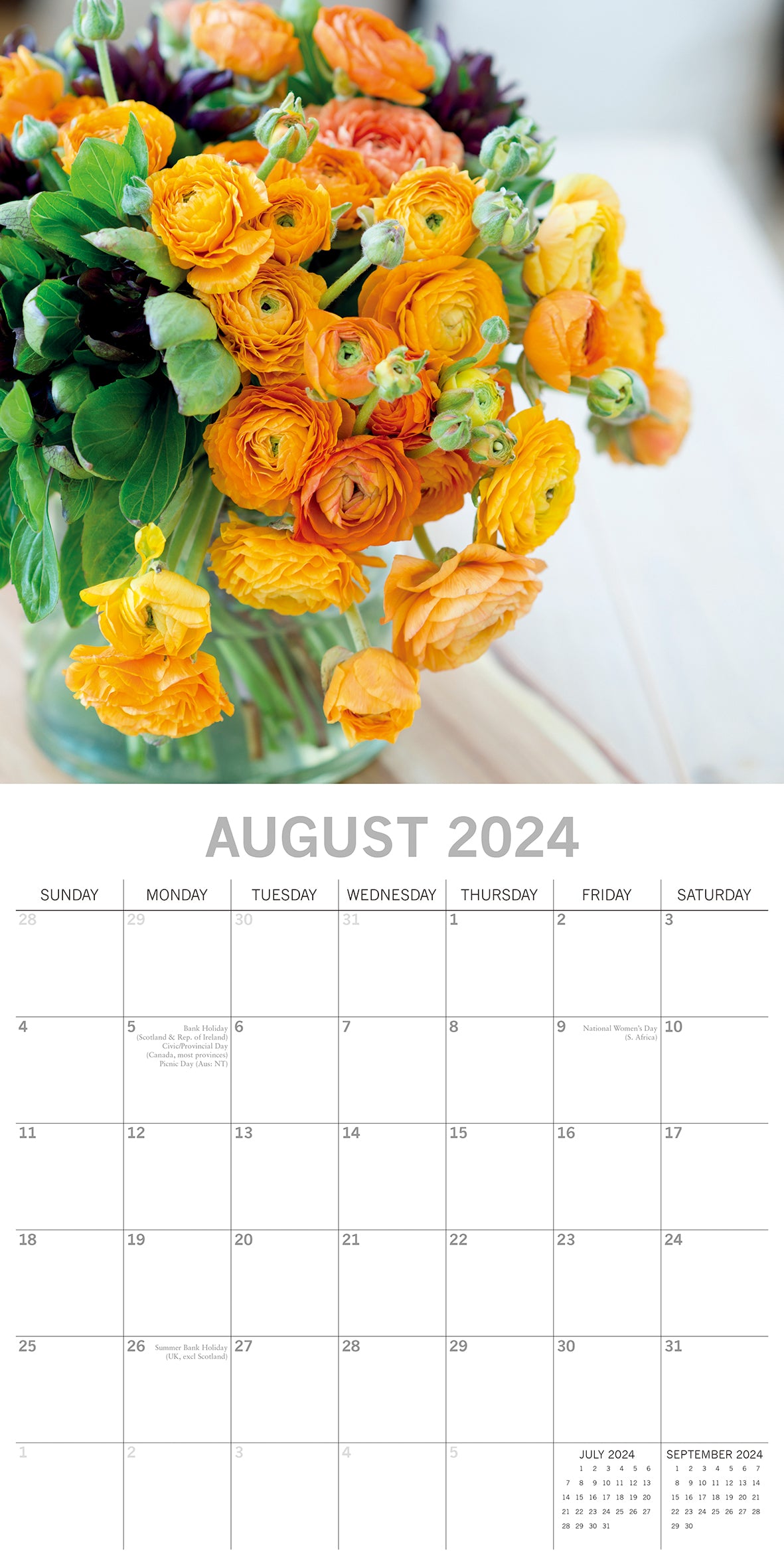 Floral Collection 2024 Square Wall Calendar 16Month Flower Planner New Year Gift