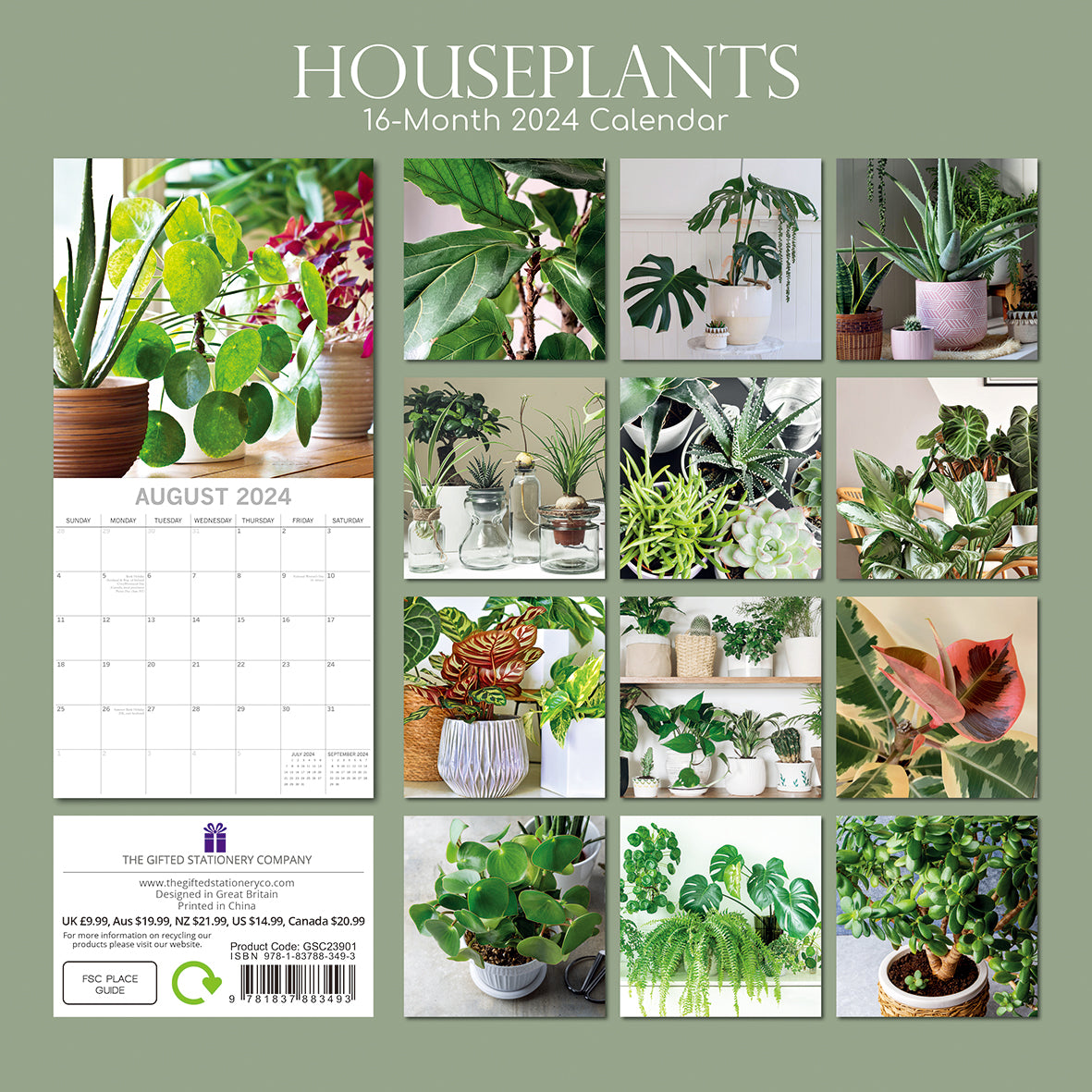 House Plants - 2024 Square Wall Calendar 16 Months Floral Flower Planner New Year Gift
