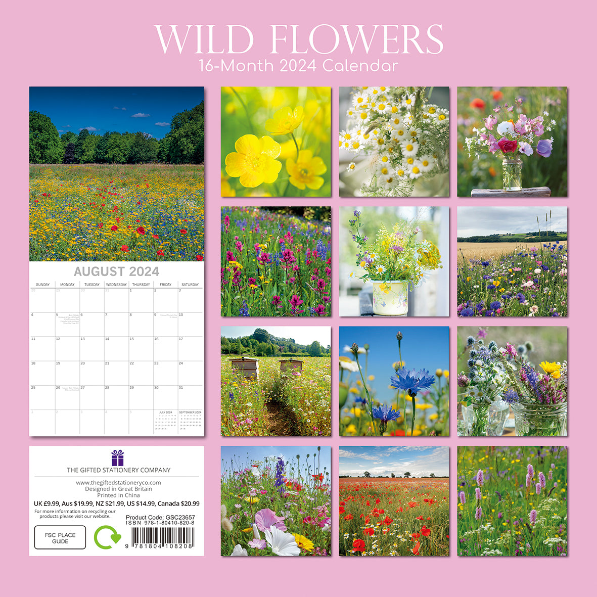 Wild Flowers - 2024 Square Wall Calendar 16 Months Floral Planner Christmas Gift