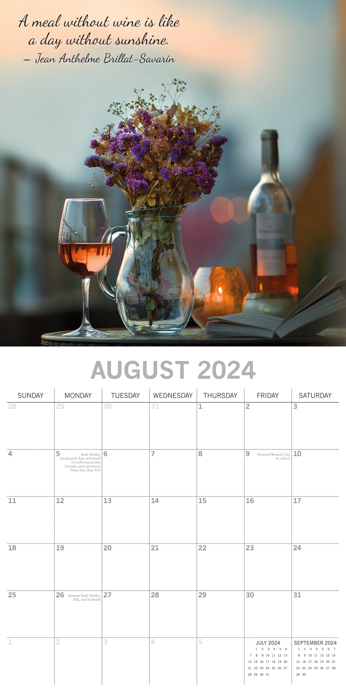 Wine - 2024 Square Wall Calendar 16 Months Food Drink Planner Christmas New Year