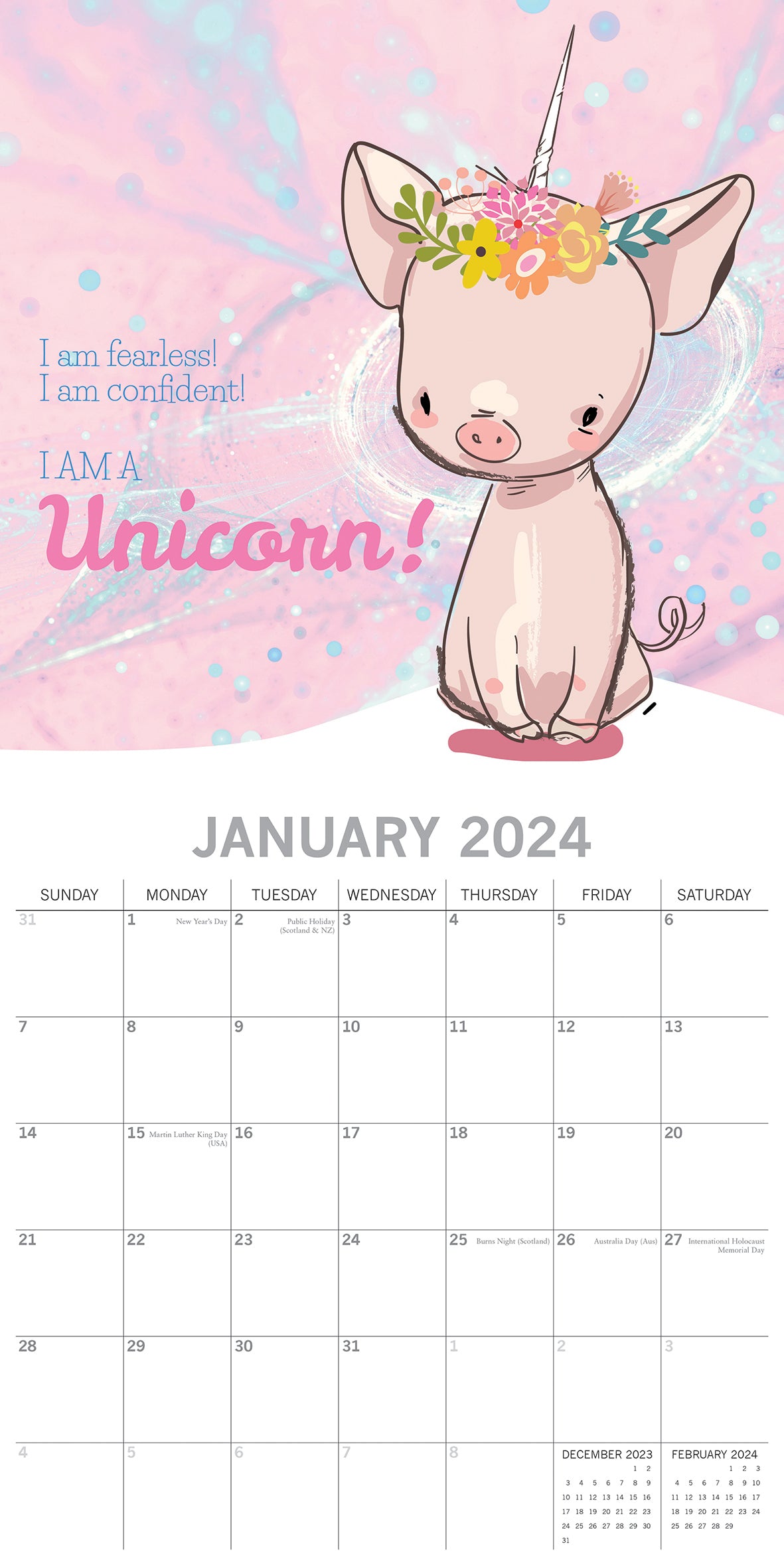 Born to be a Unicorn - 2024 Square Wall Calendar 16 Months Planner New Year Gift