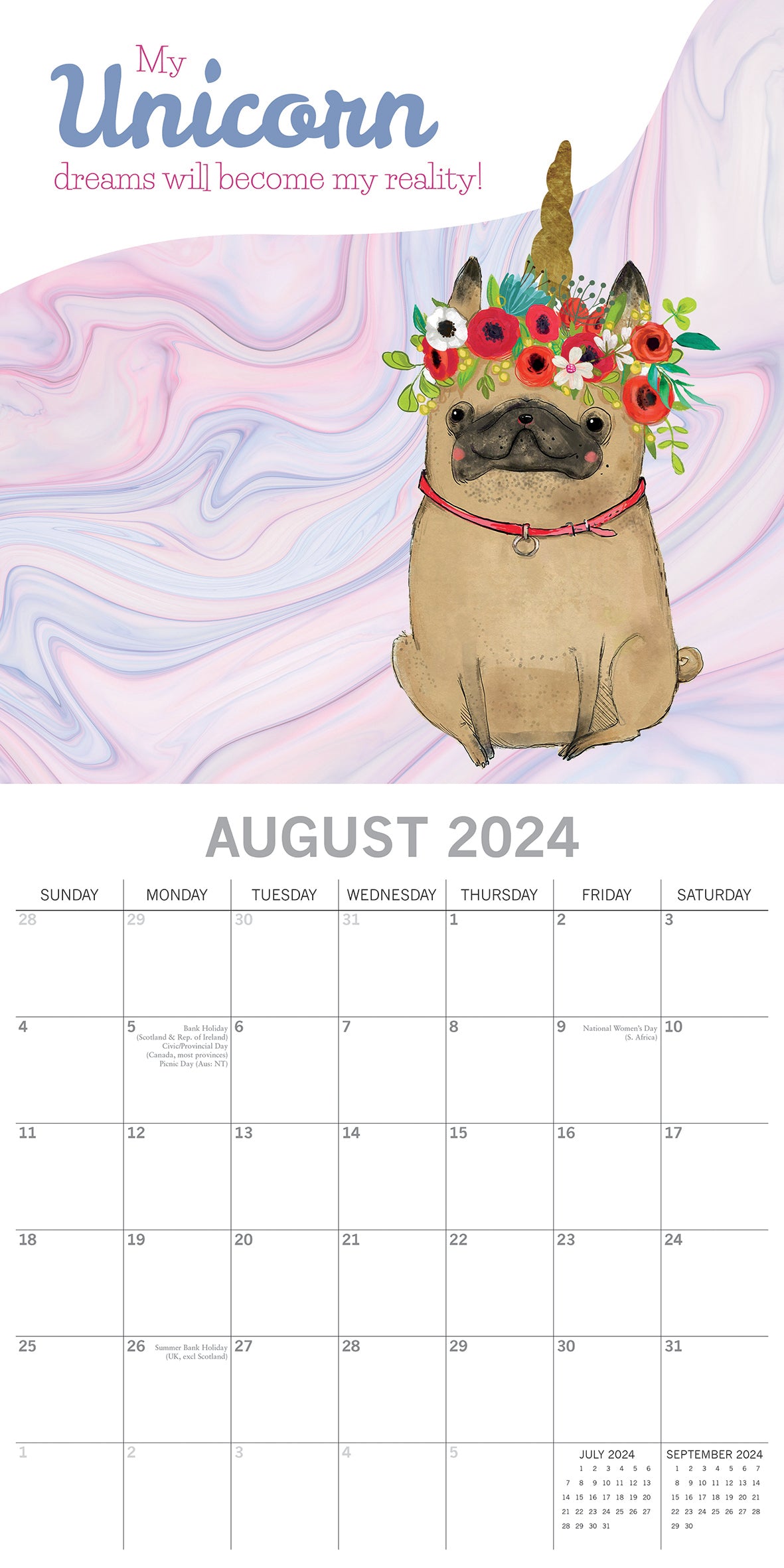 Born to be a Unicorn - 2024 Square Wall Calendar 16 Months Planner New Year Gift