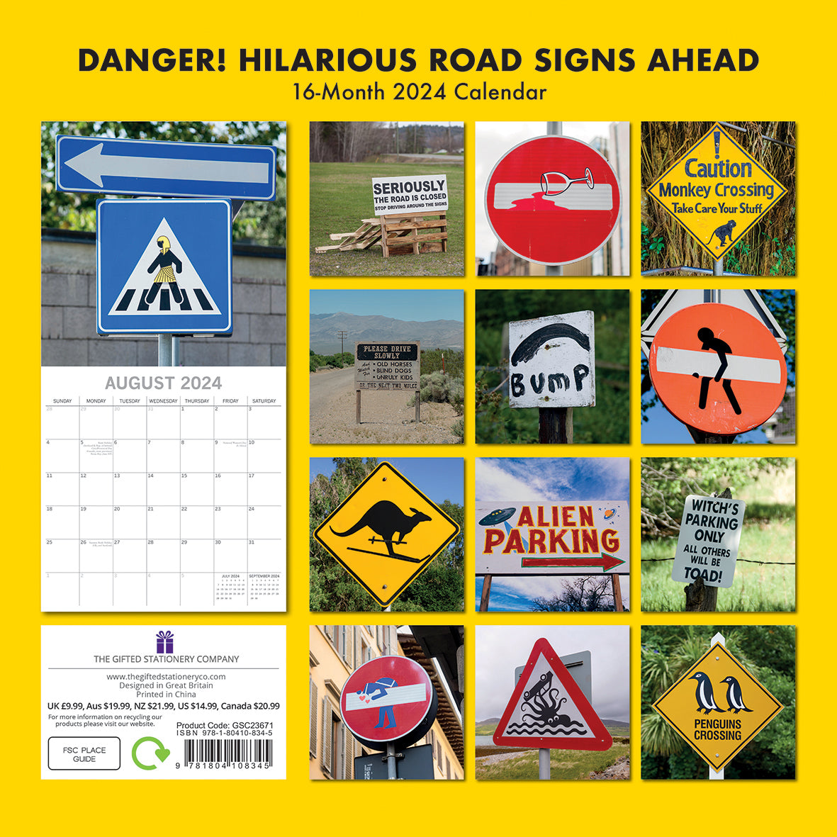 Danger Hilarious Road Signs Ahead - 2024 Square Wall Calendar 16 Months Planner