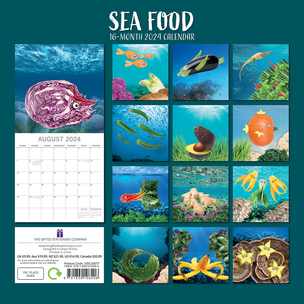 Sea Food - 2024 Square Wall Calendar 16 Months Planner Christmas New Year Gift