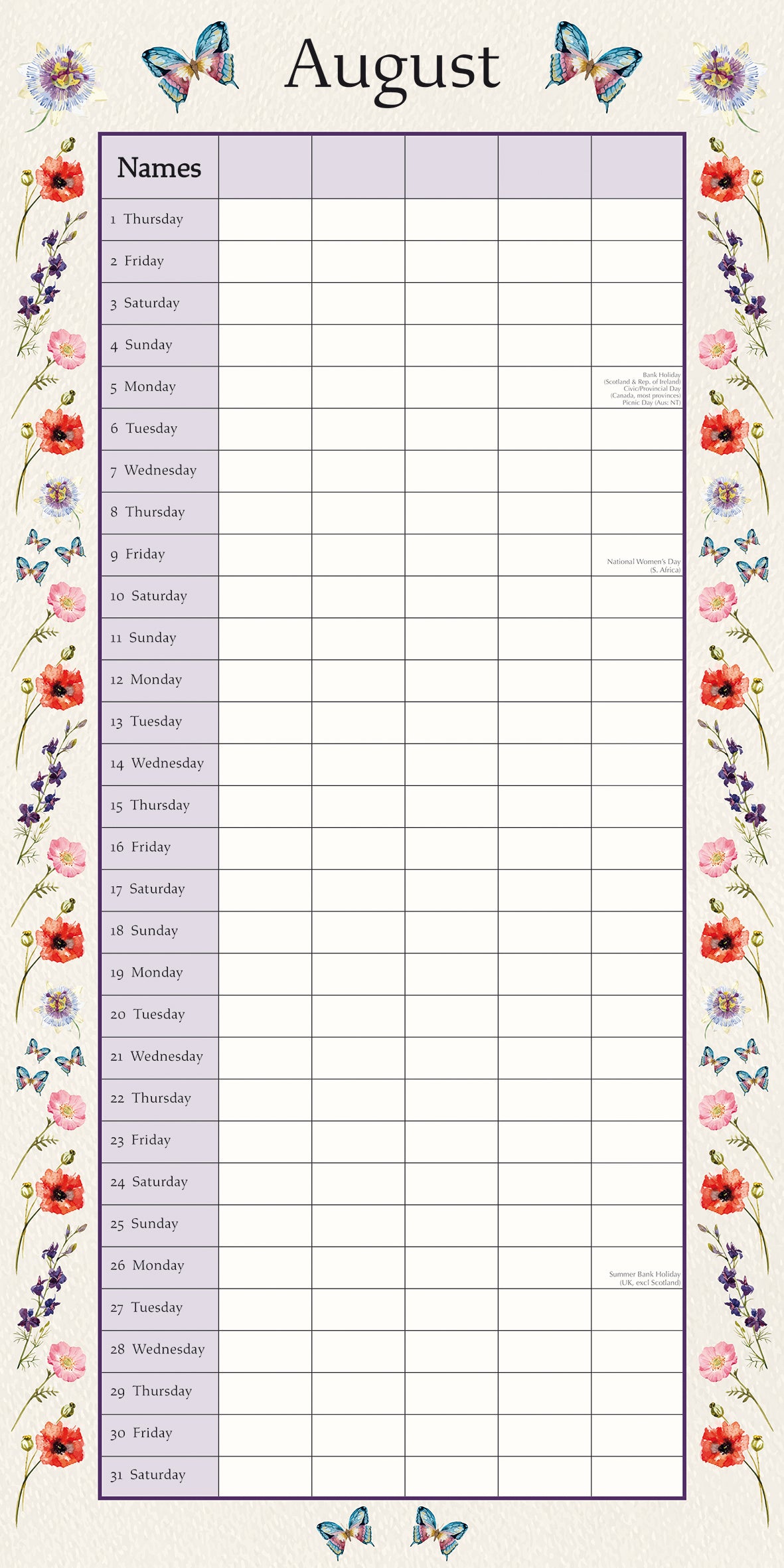 Floral Family Organiser 2024 Square Wall Calendar 16 Month School Flower Planner