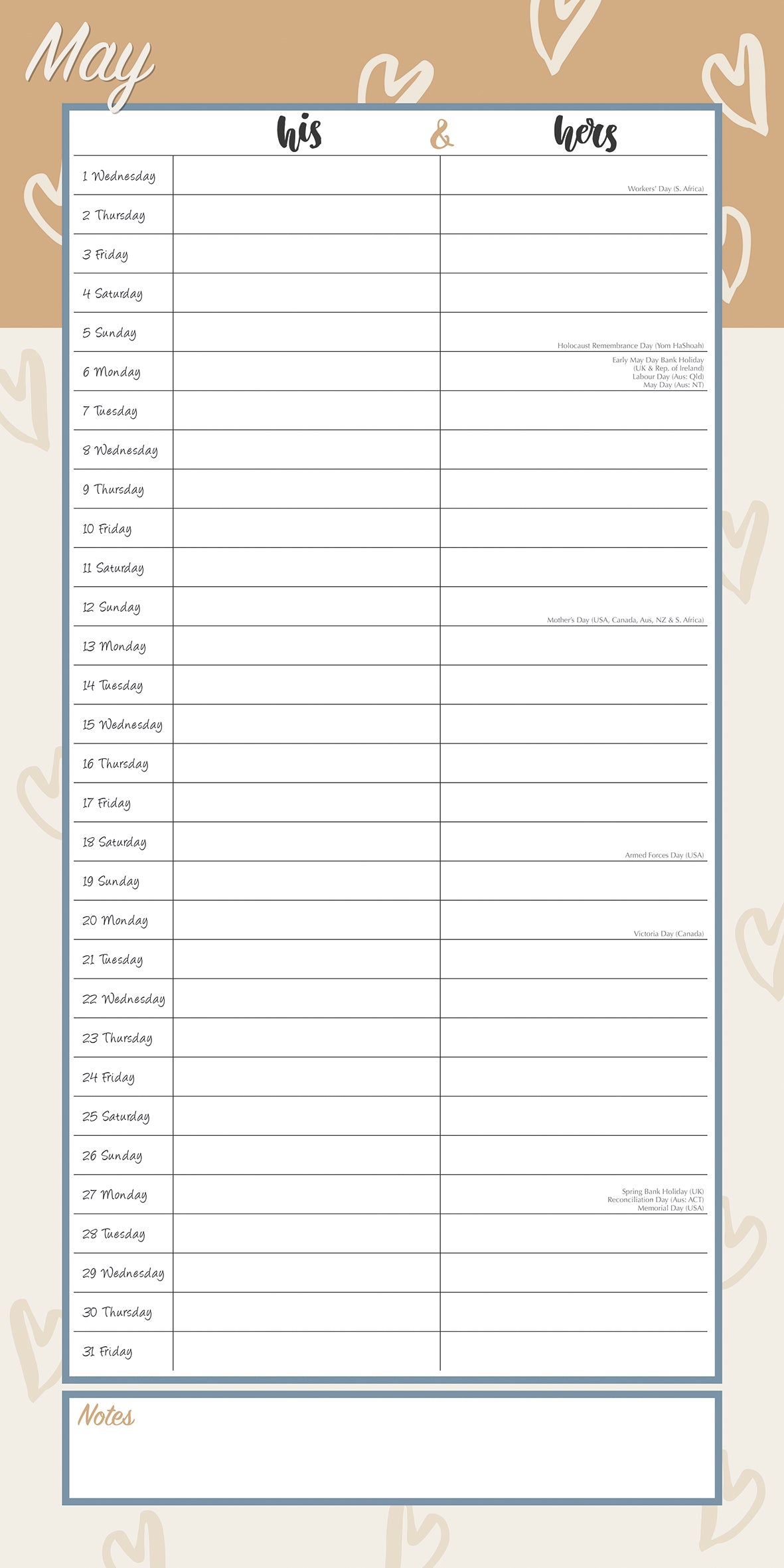 His & Hers Organiser - 2024 Square Wall Calendar 16 Months Planner New Year Gift