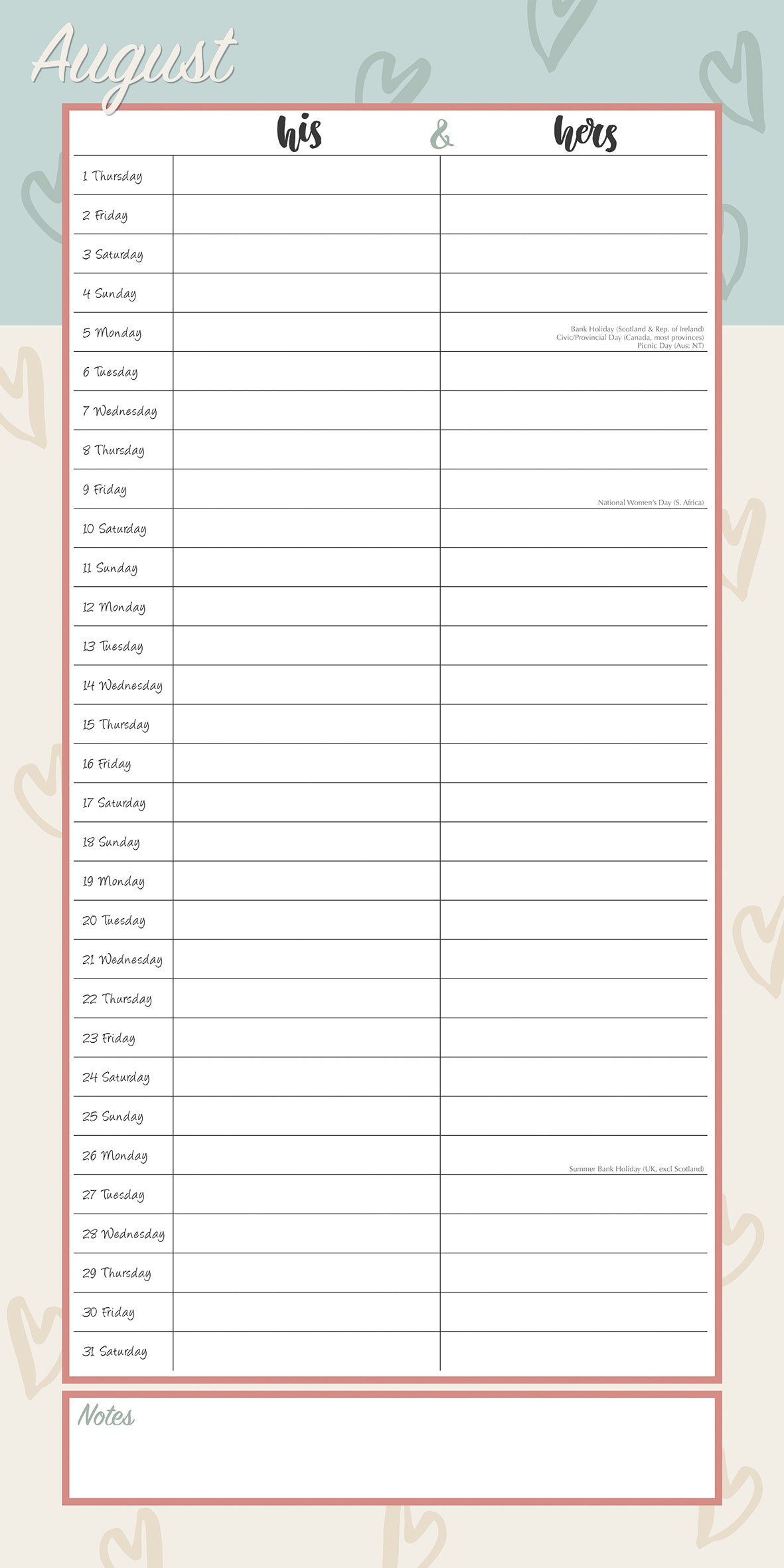 His & Hers Organiser - 2024 Square Wall Calendar 16 Months Planner New Year Gift