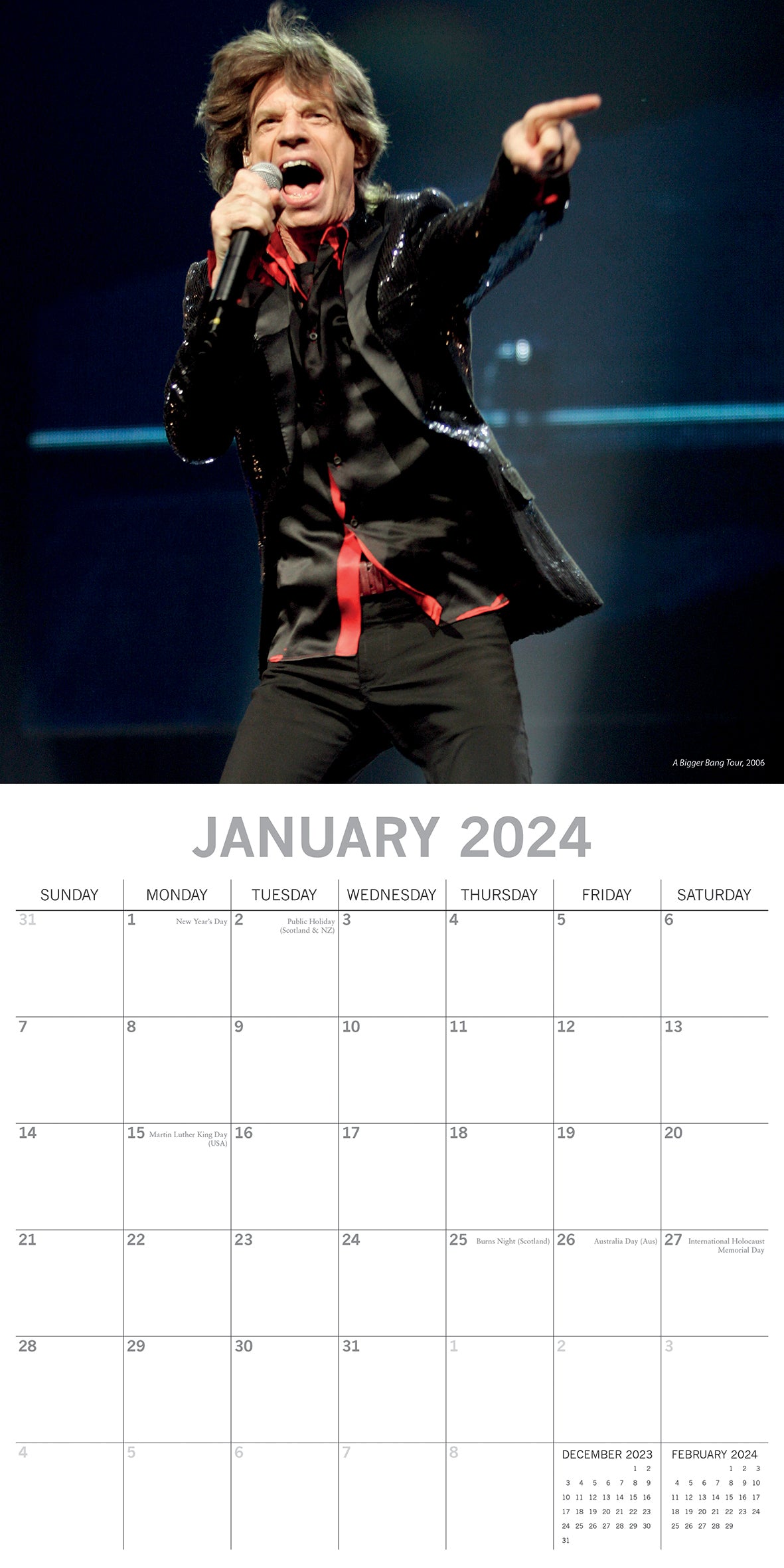Rolling Stones - 2024 Square Wall Calendar 16 Months Planner Xmas New Year Gift