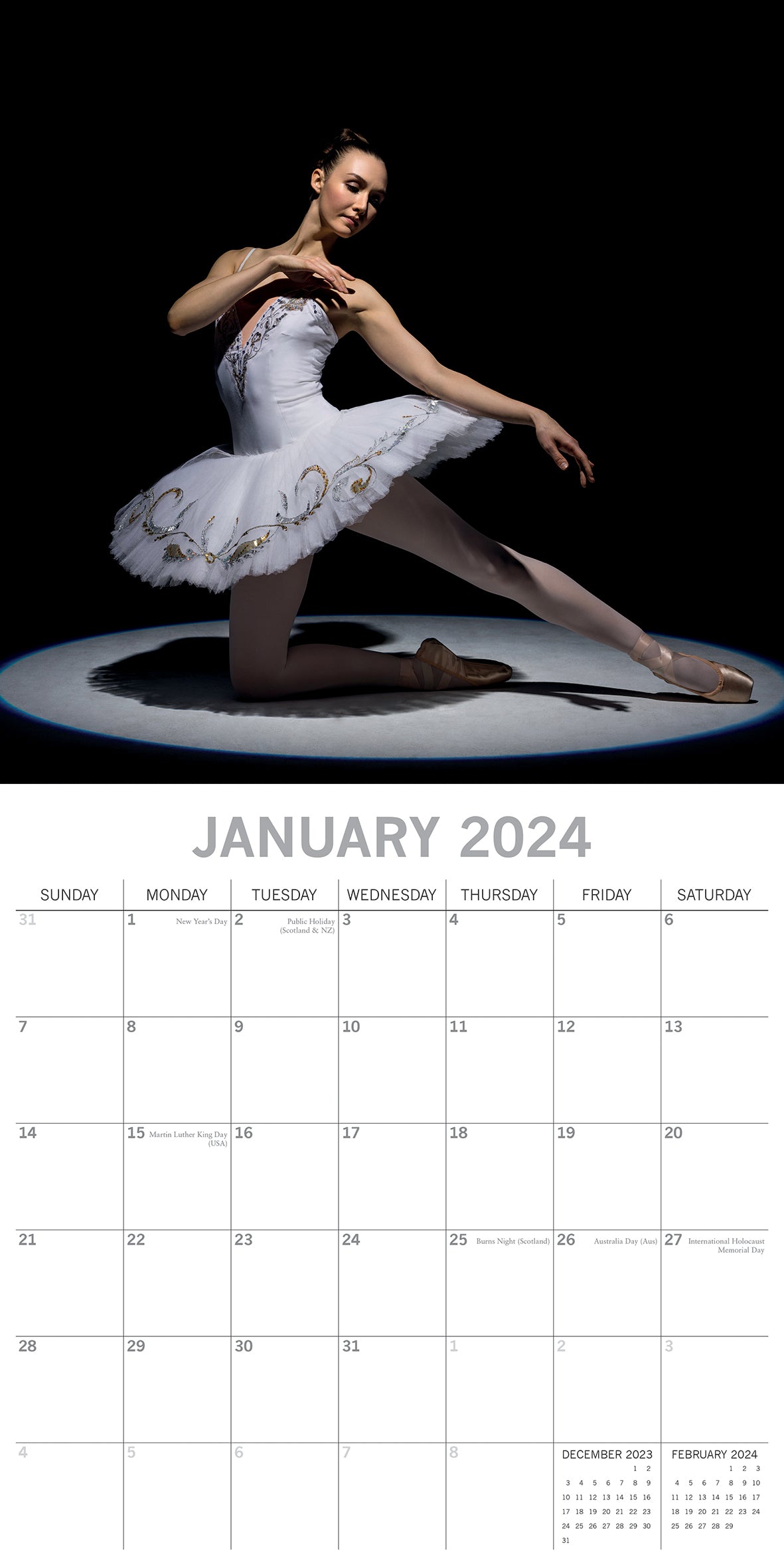 Ballet - 2024 Square Wall Calendar 16 Months Lifestyle Dancing Planner New Year