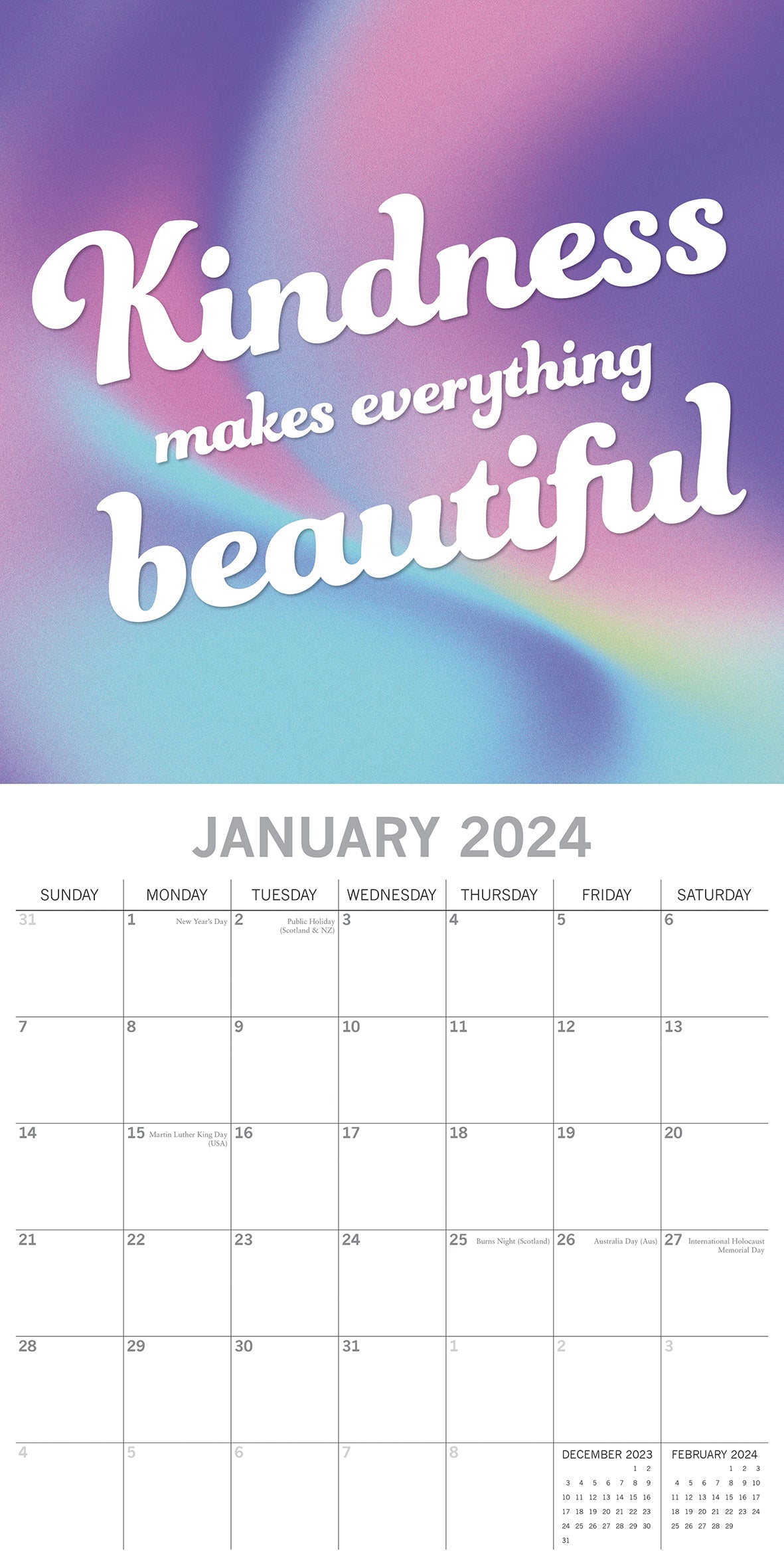 Be Kind - 2024 Square Wall Calendar 16 Months Lifestyle Planner New Year Gift