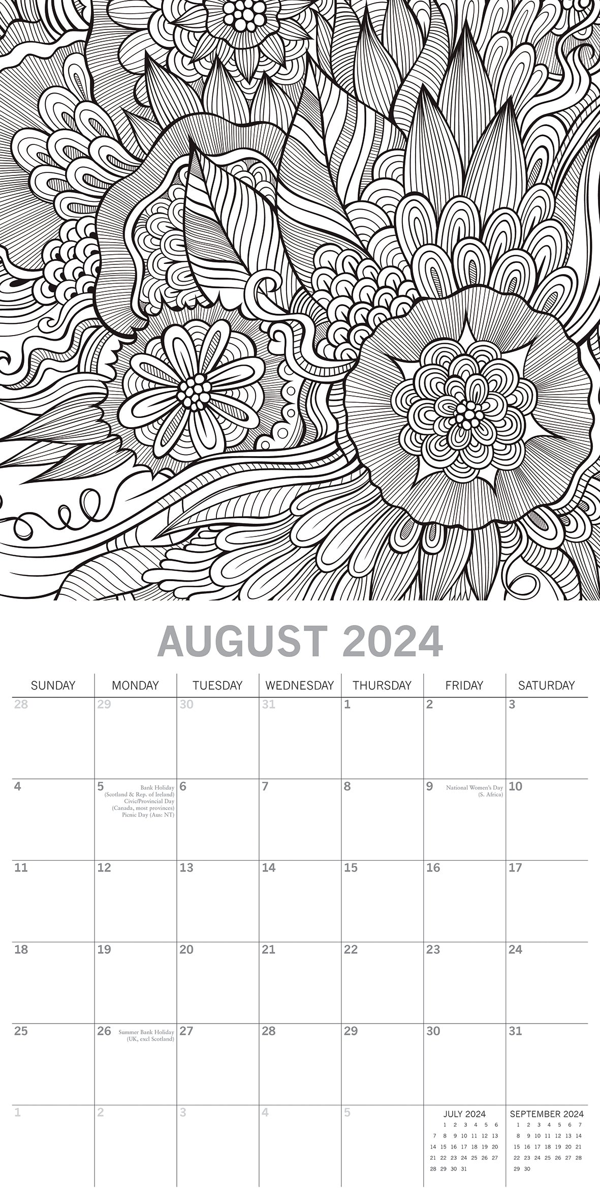 Colouring Calendar - 2024 Square Wall Calendar 16 Months Lifestyle Planner Gift