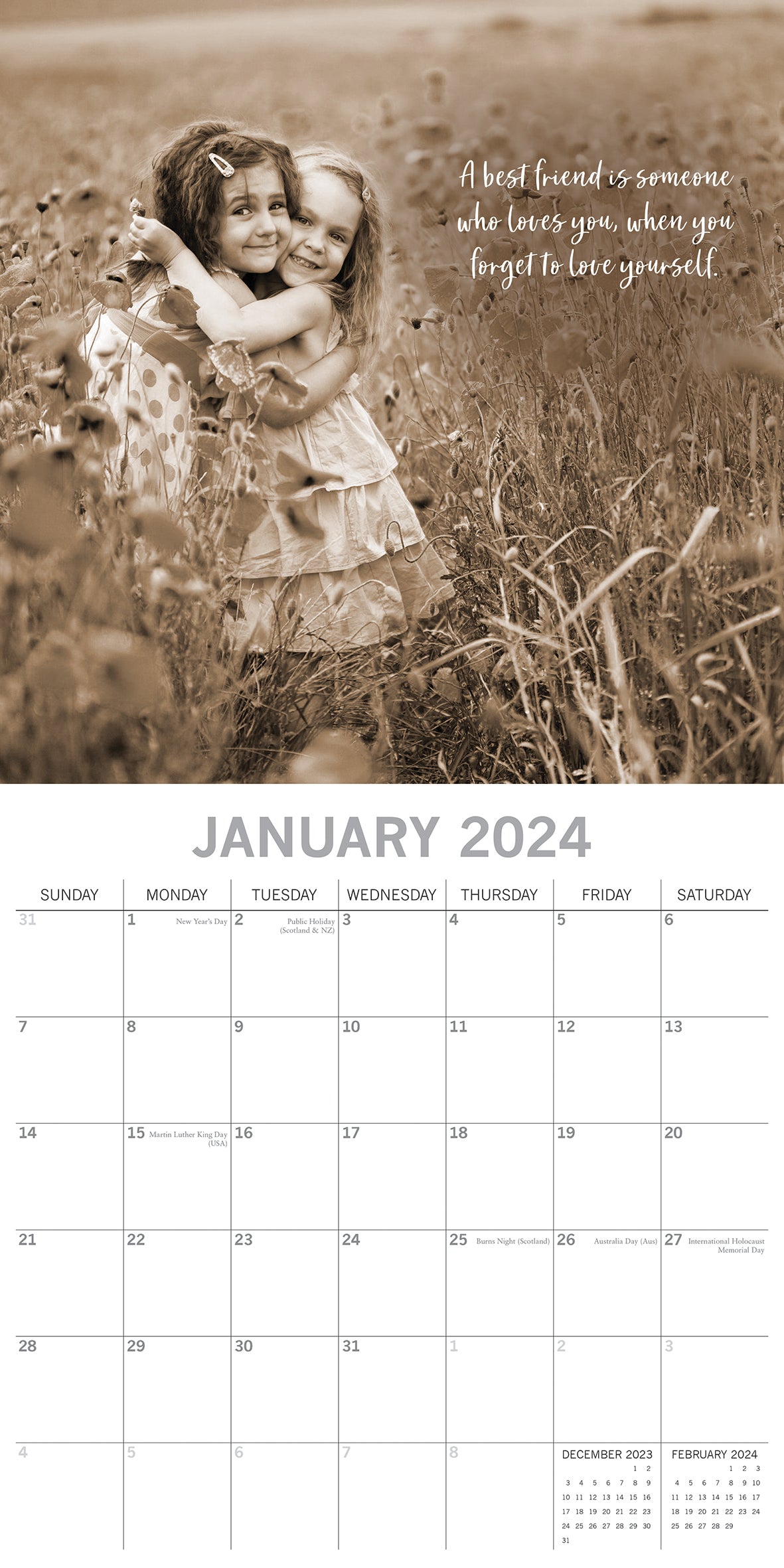 Friendship - 2024 Square Wall Calendar 16 Months Lifestyle Planner New Year Gift