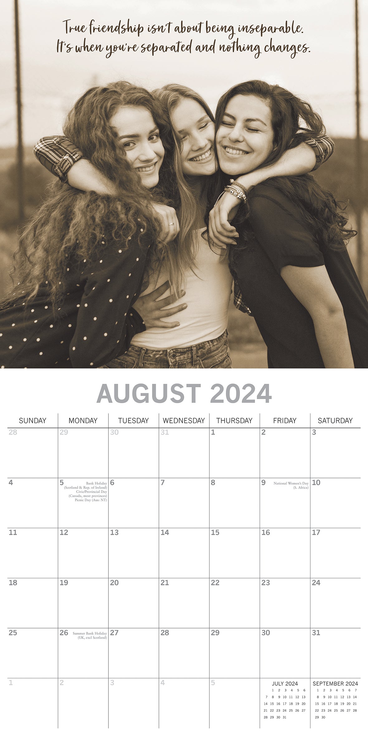 Friendship - 2024 Square Wall Calendar 16 Months Lifestyle Planner New Year Gift
