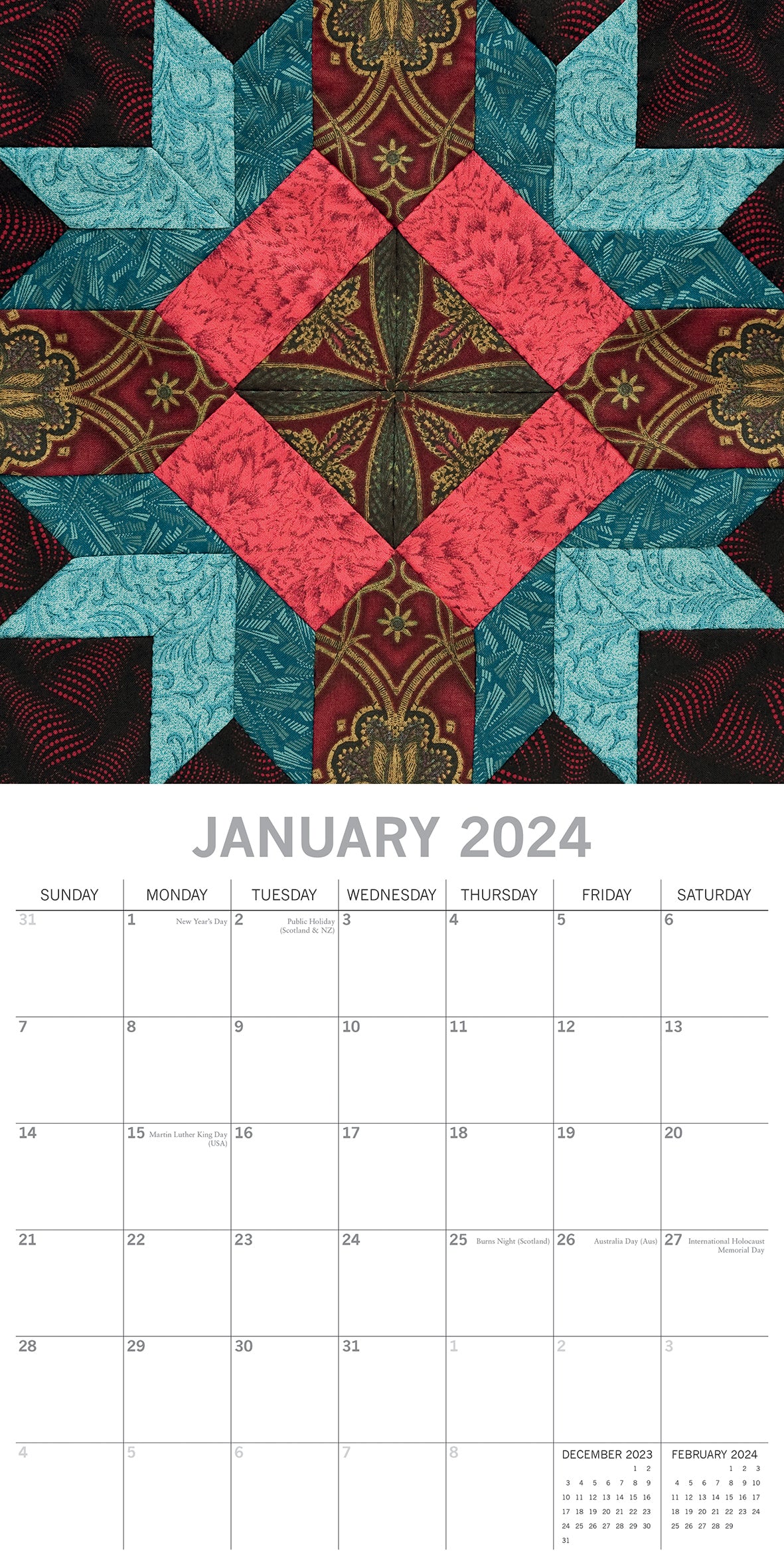 Quilting - 2024 Square Wall Calendar 16 Months Lifestyle Planner New Year Gift