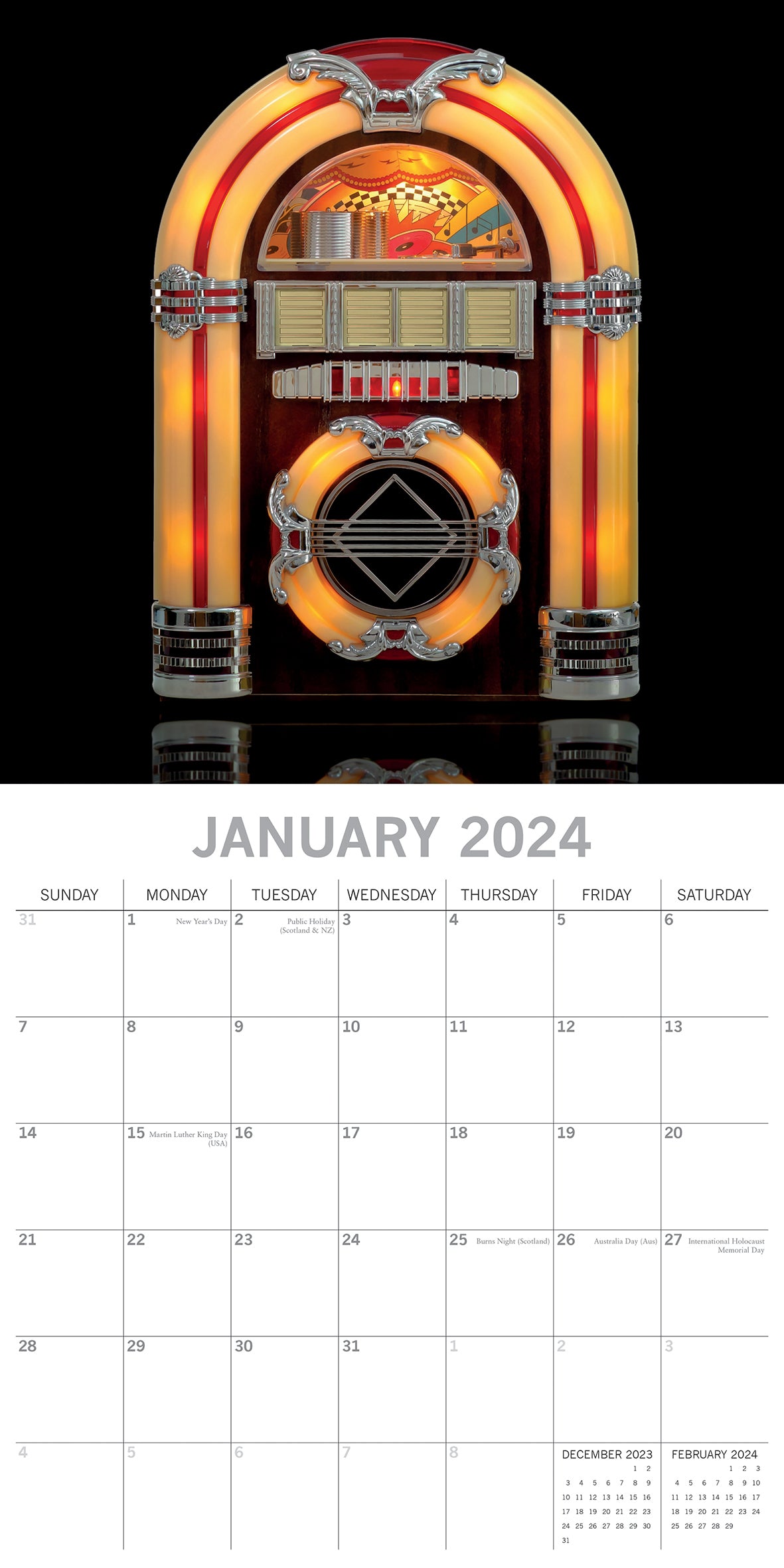 Retro - 2024 Square Wall Calendar 16 Months Lifestyle Planner Xmas New Year Gift
