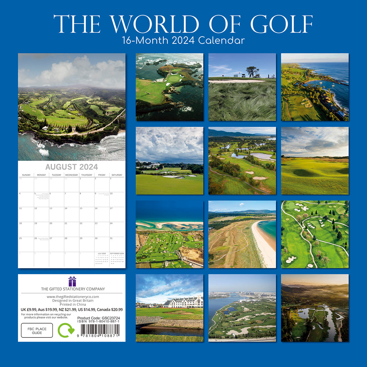 The World of Golf - 2024 Square Wall Calendar 16 Months Lifestyle Planner Gift