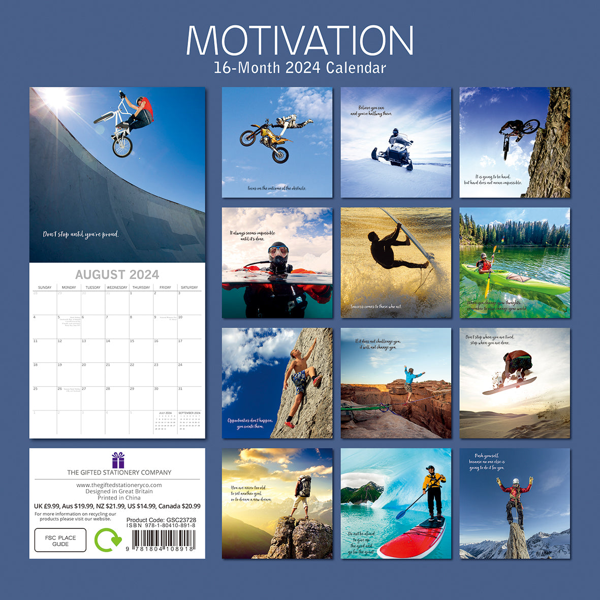 Motivation - 2024 Square Wall Calendar 16 Months Planner Christmas New Year Gift