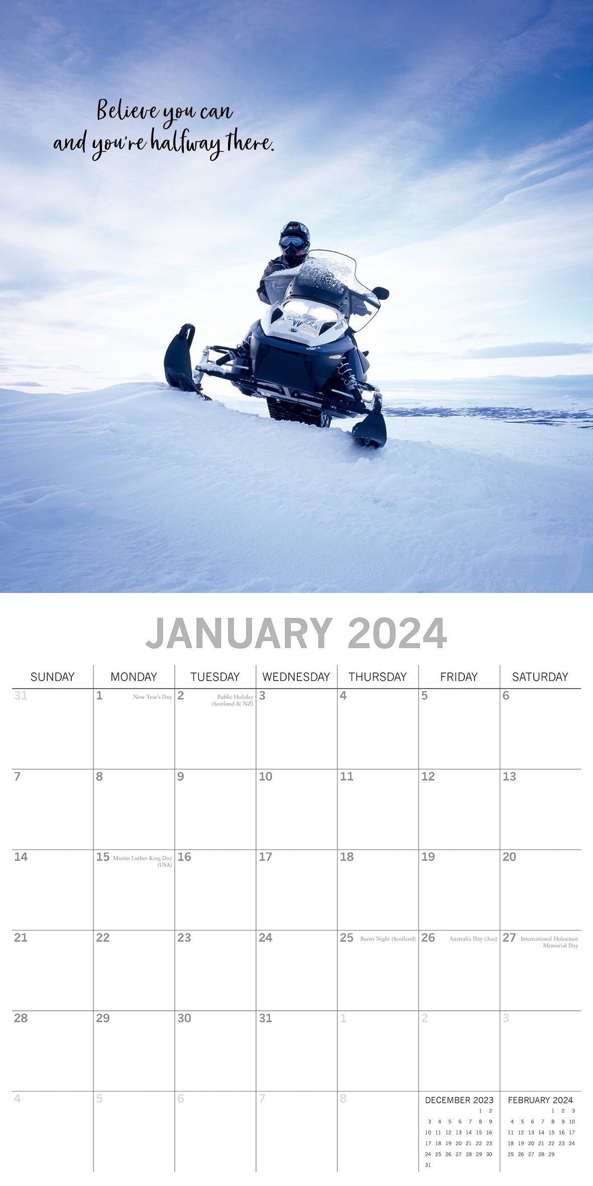 Motivation - 2024 Square Wall Calendar 16 Months Planner Christmas New Year Gift