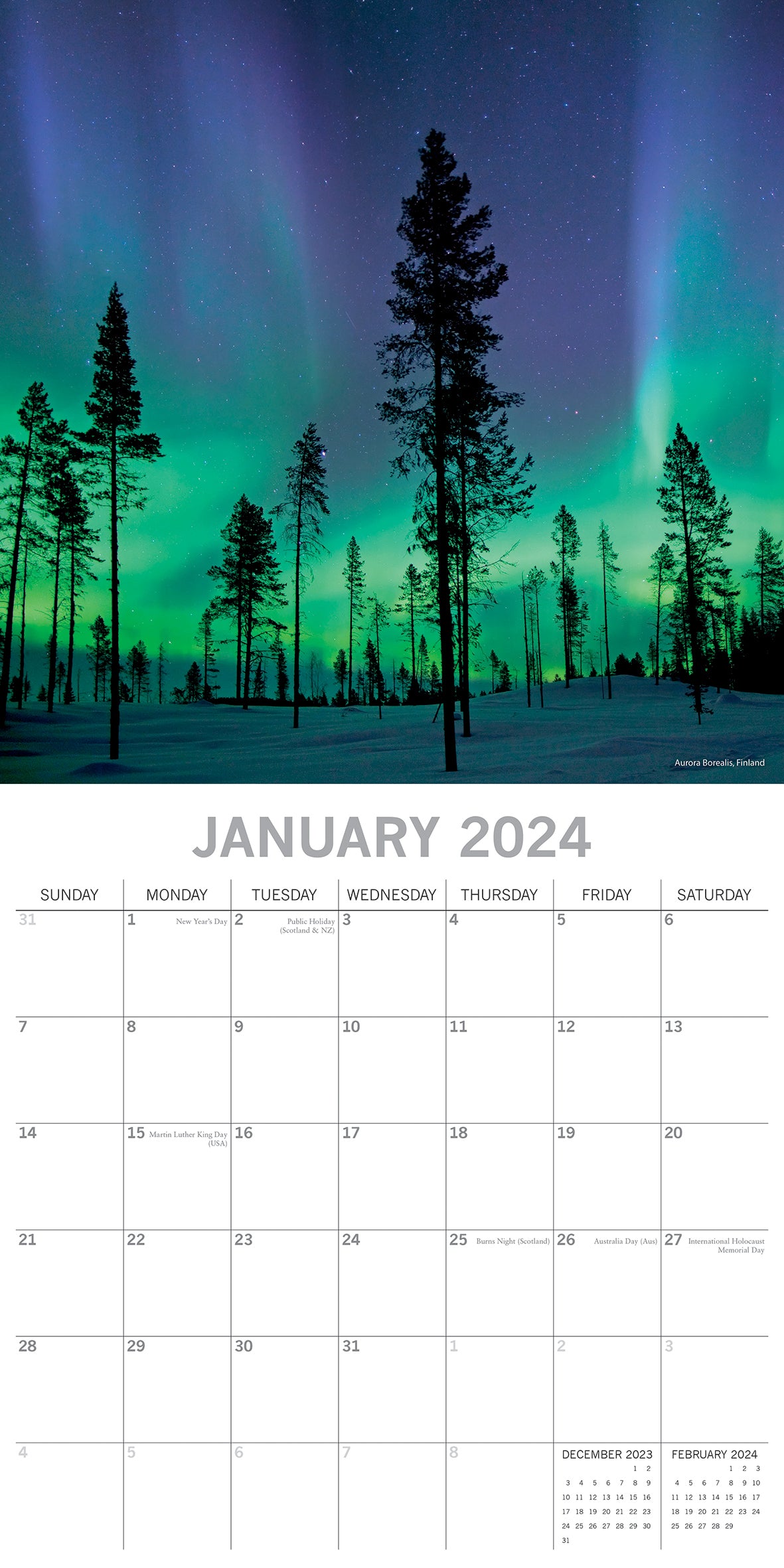 Natural Wonders - 2024 Square Wall Calendar 16 Months Planner Xmas New Year Gift