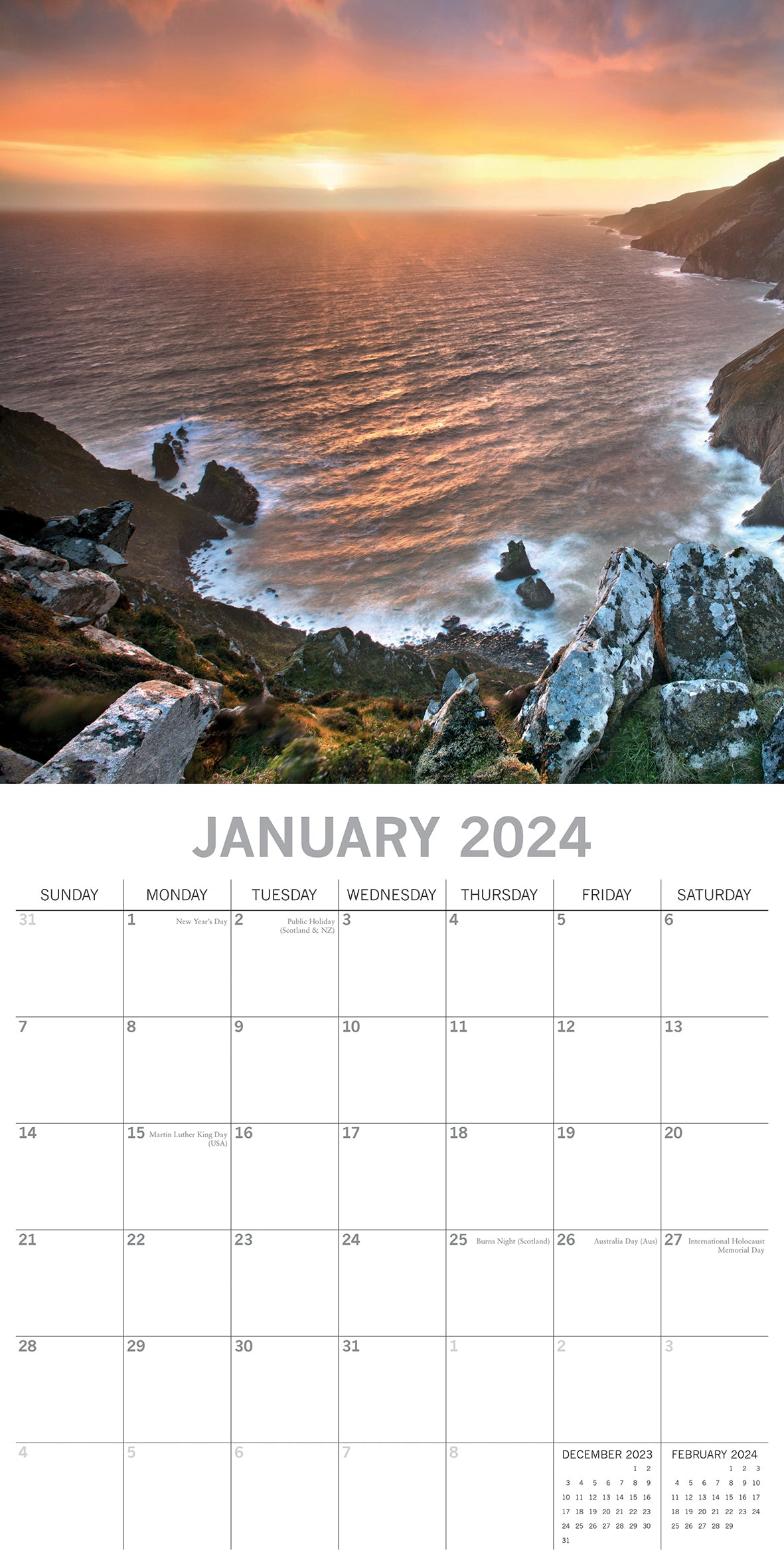 Sunsets - 2024 Square Wall Calendar 16 Months Premium Planner Xmas New Year Gift