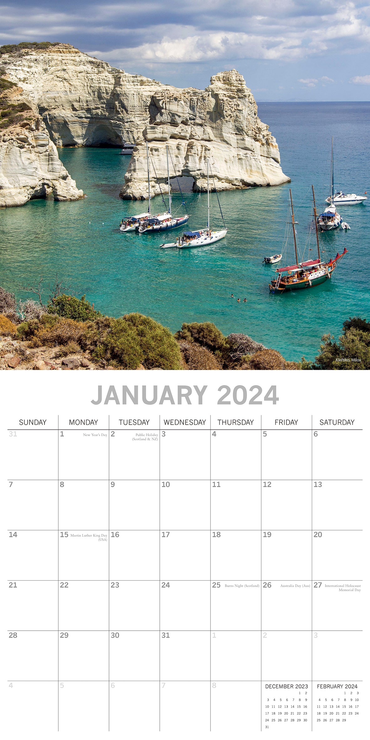 Greek Islands 2024 Square Wall Calendar 16 Month Planner Christmas New Year Gift