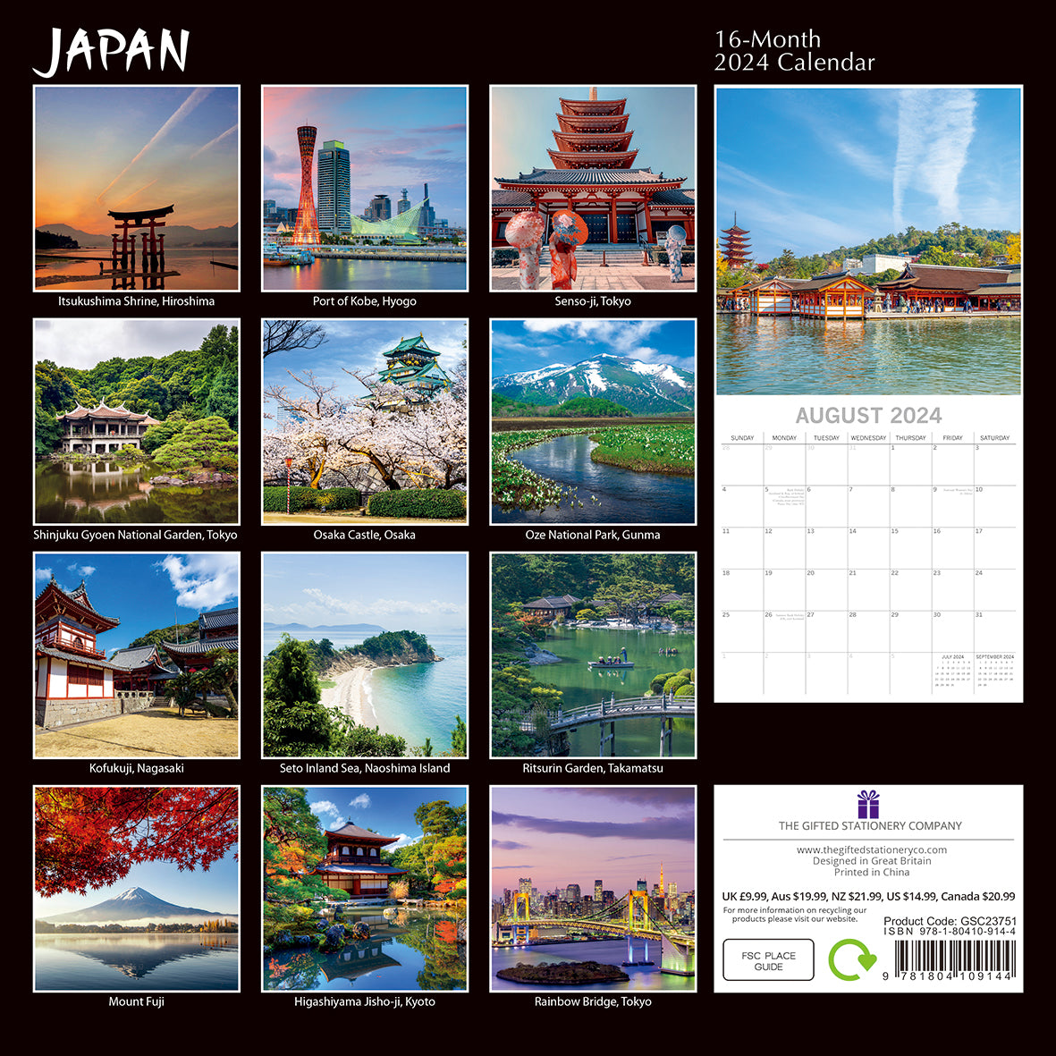Japan 2024 Square Wall Calendar 16 Month Premium Planner Christmas New Year Gift