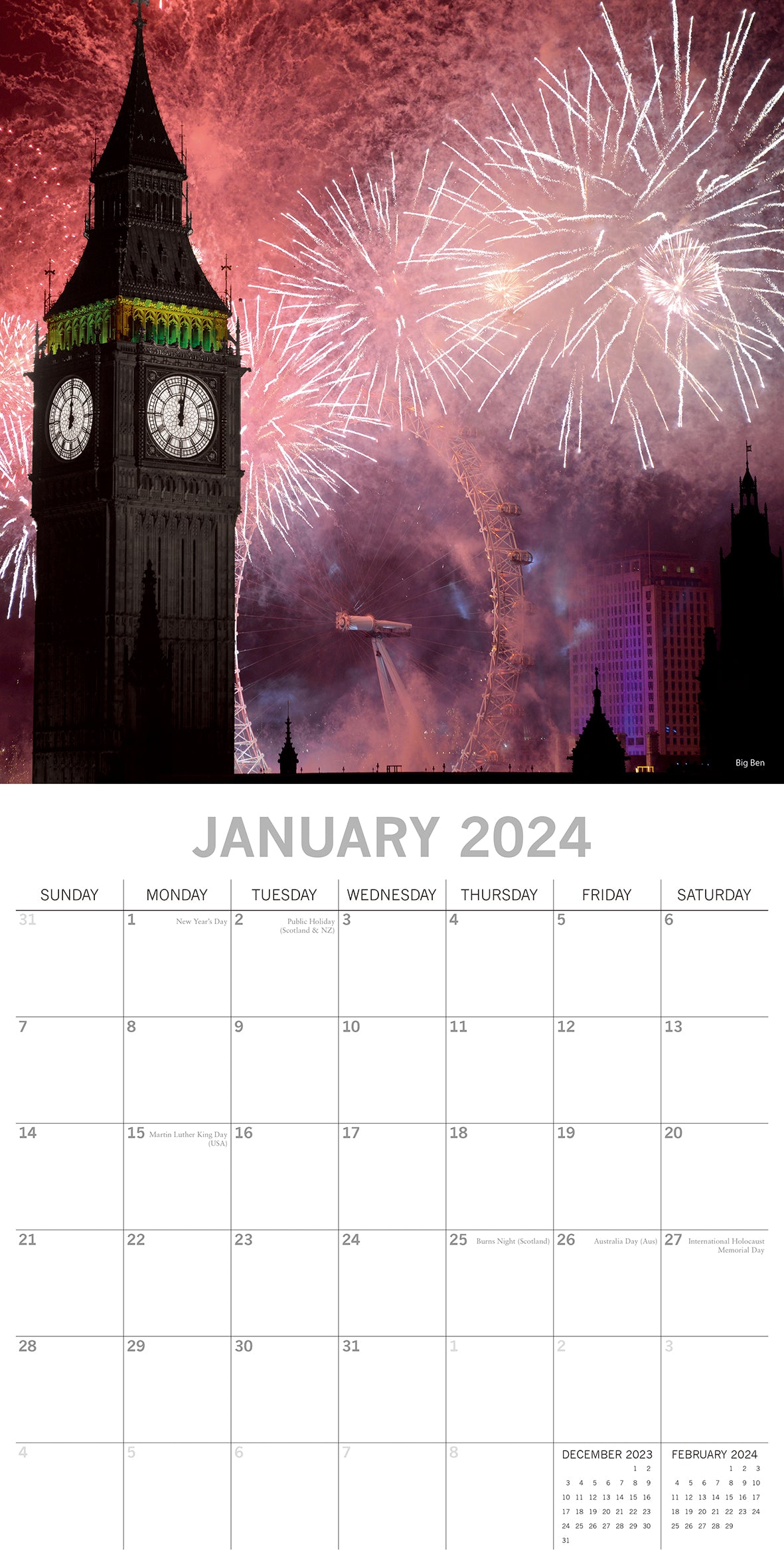London Limelight - 2024 Square Wall Calendar 16 Months Planner New Year Gift