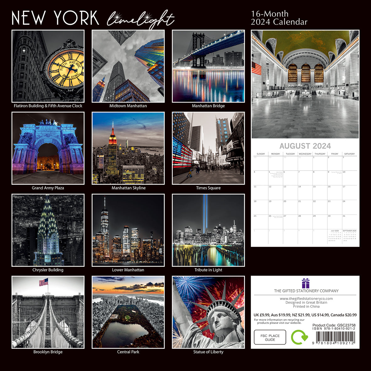 New York Limelight - 2024 Square Wall Calendar 16 Months Planner New Year Gift