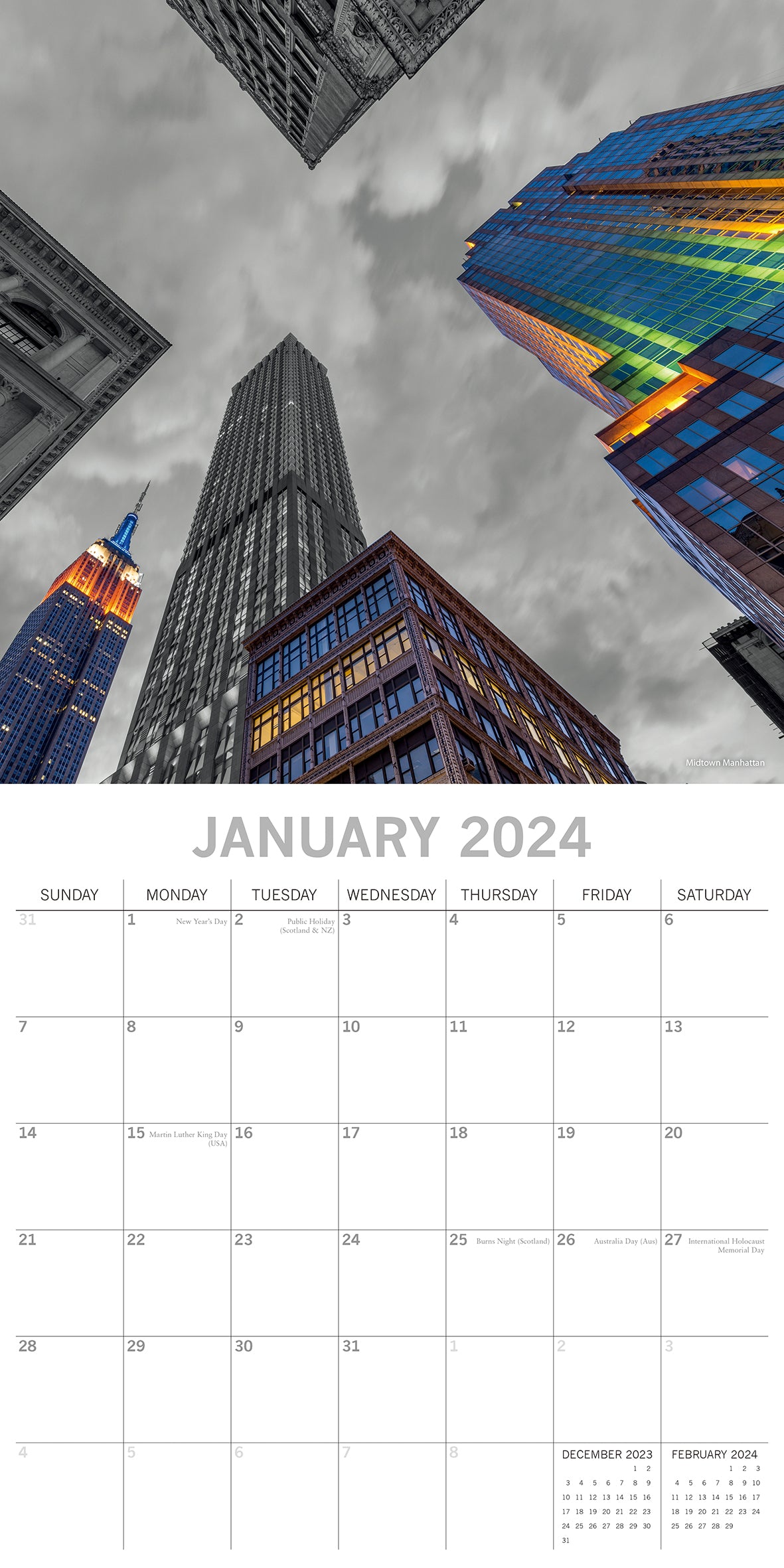 New York Limelight - 2024 Square Wall Calendar 16 Months Planner New Year Gift