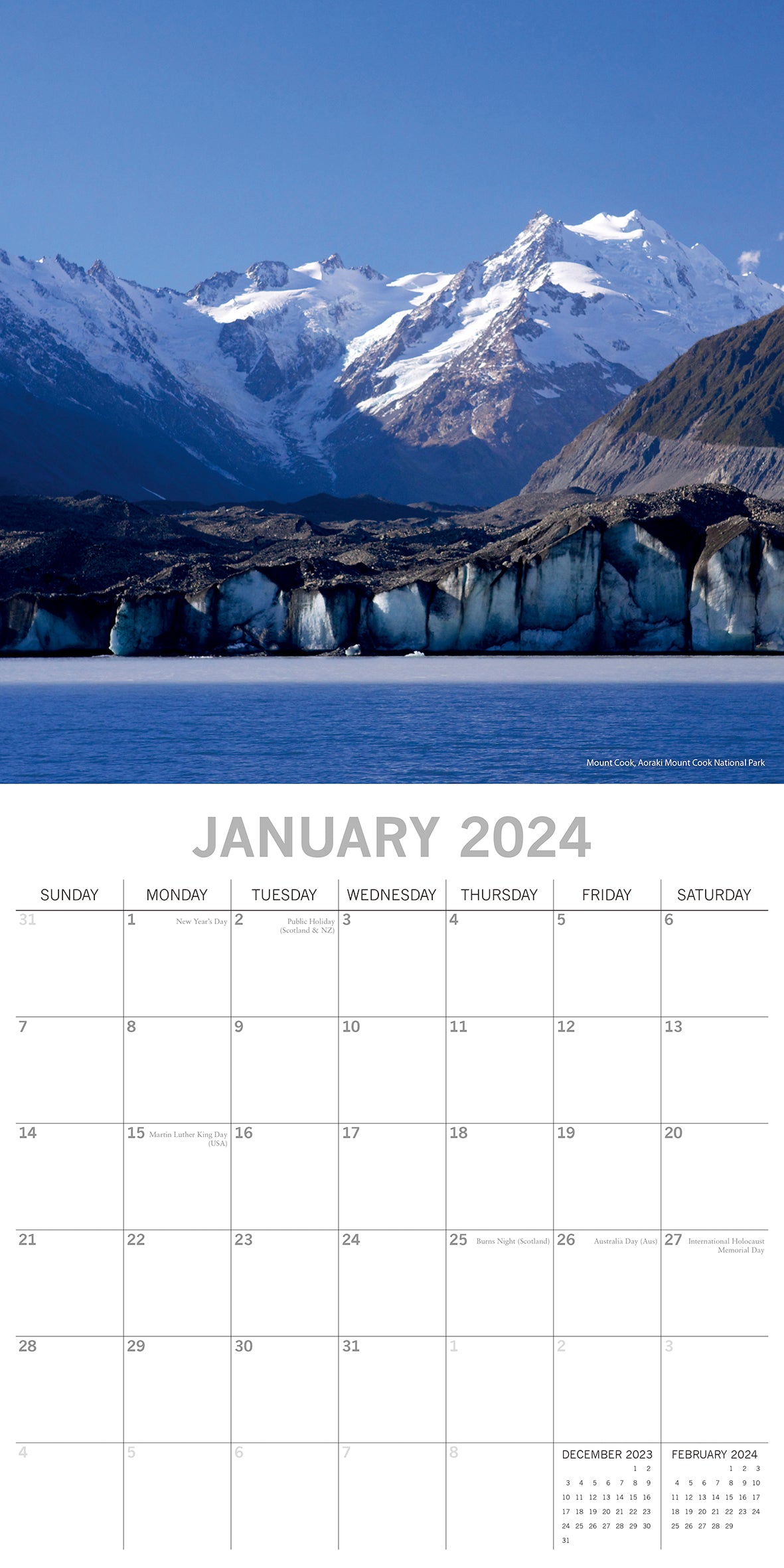 New Zealand - 2024 Square Wall Calendar 16 Month Planner Christmas New Year Gift