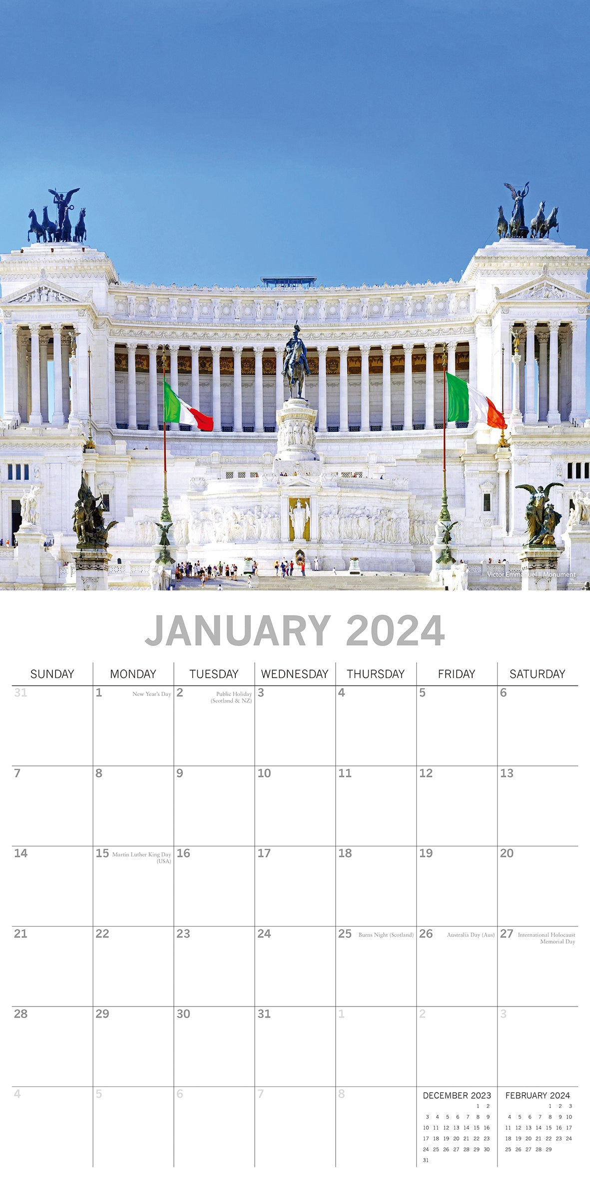 Rome 2024 Square Wall Calendar 16 Months Premium Planner Christmas New Year Gift