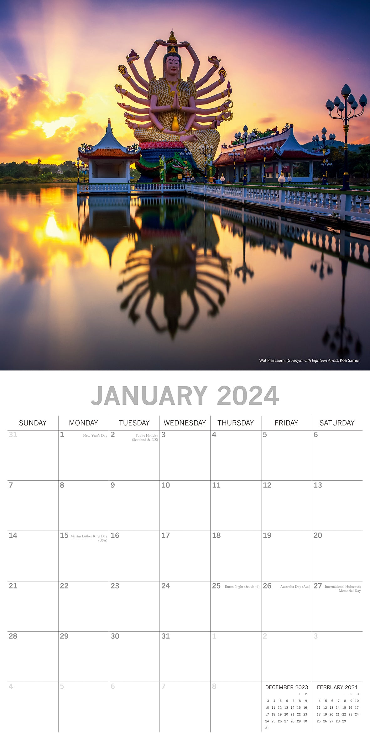 Thailand - 2024 Square Wall Calendar 16 Month Premium Planner Xmas New Year Gift