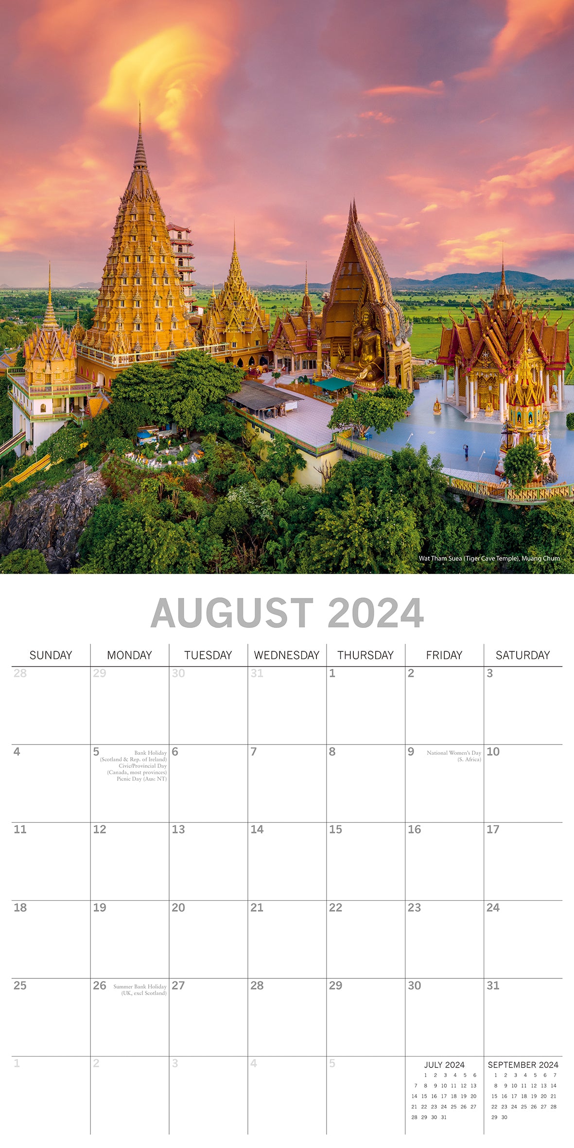 Thailand - 2024 Square Wall Calendar 16 Month Premium Planner Xmas New Year Gift