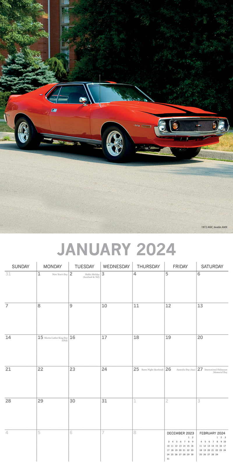 American Muscle Cars - 2024 Square Wall Calendar 16 Months Planner New Year Gift