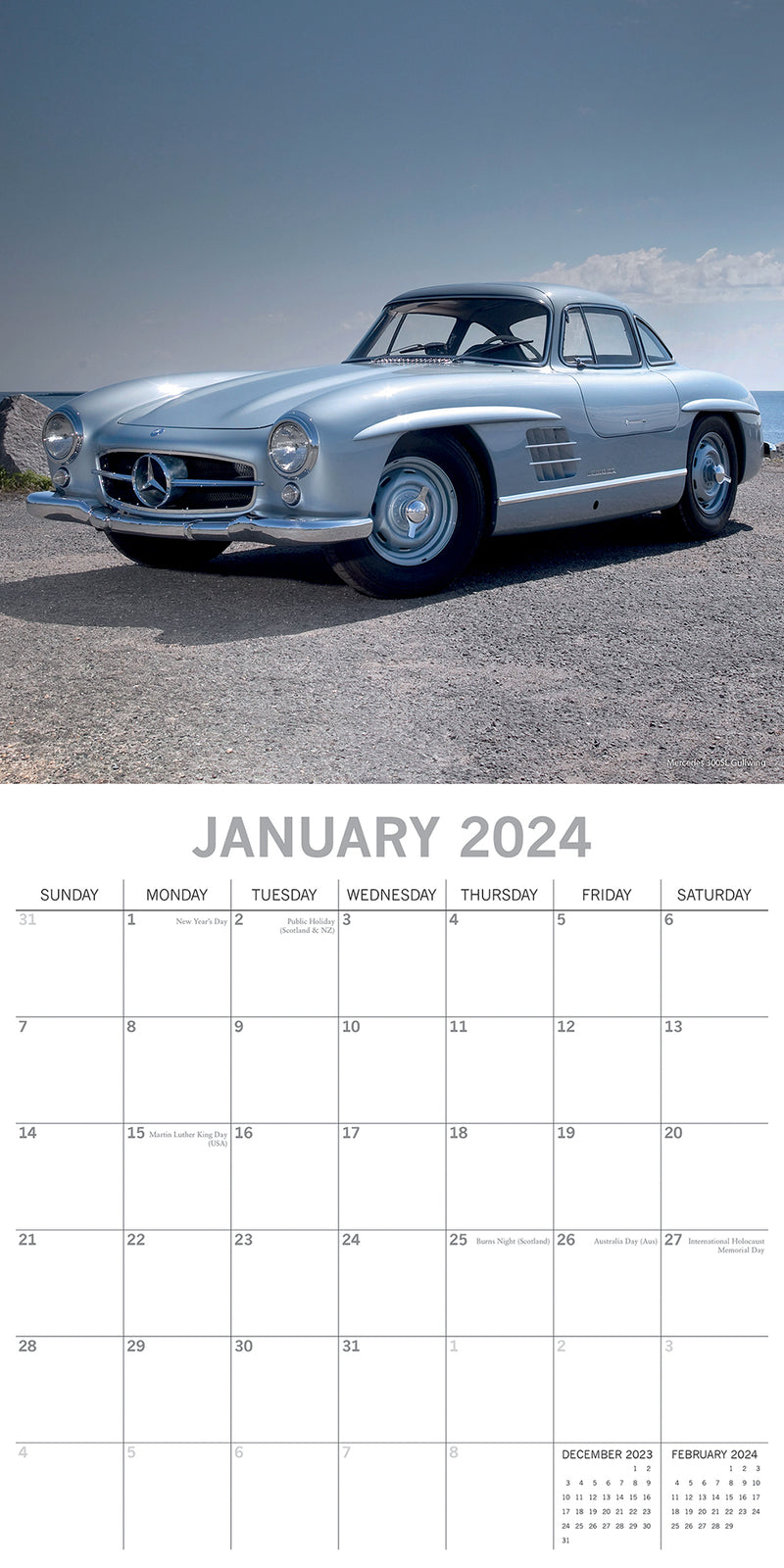 Classic Cars 2024 Square Wall Calendar 16 Months Planner Christmas New Year Gift