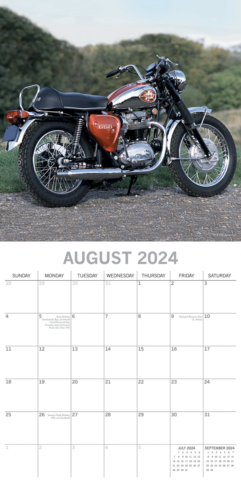 Retro Motorbikes - 2024 Square Wall Calendar 16 Months Planner New Year Gift