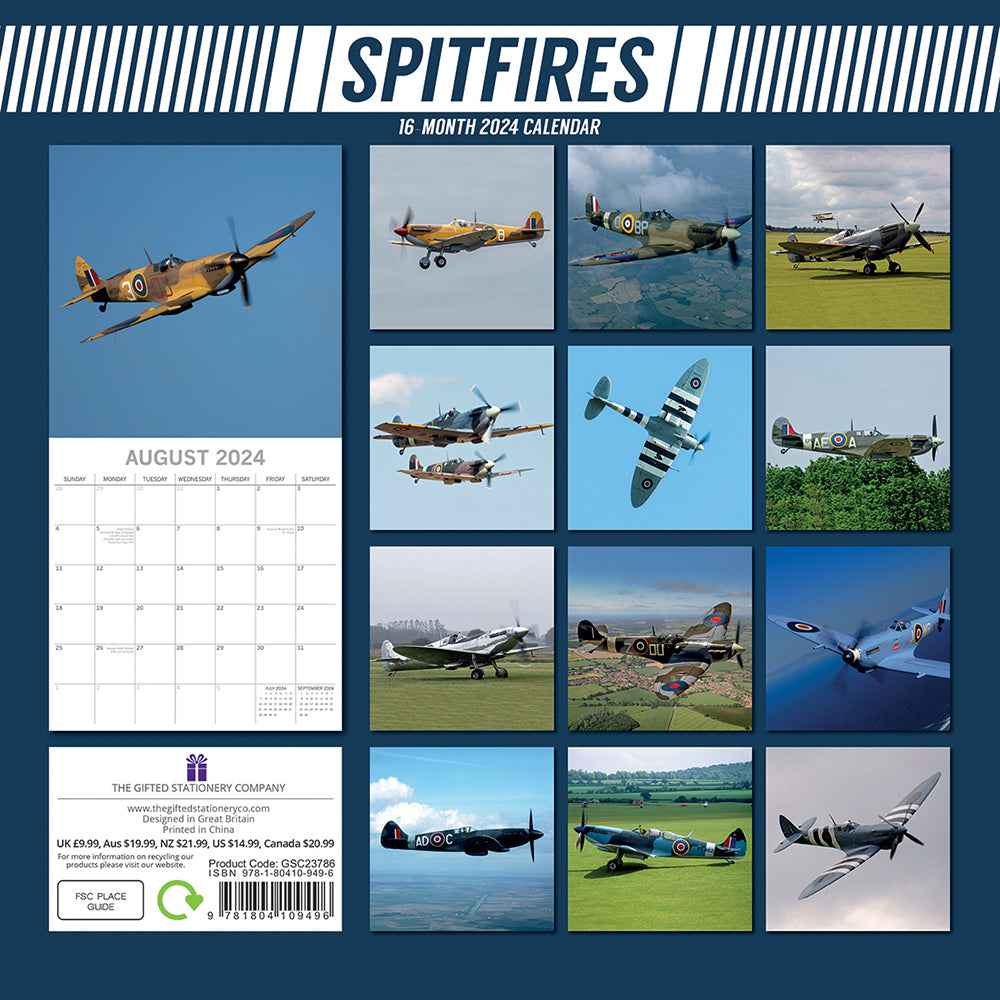 Spitfires - 2024 Square Wall Calendar 16 Months Planner Christmas New Year Gift
