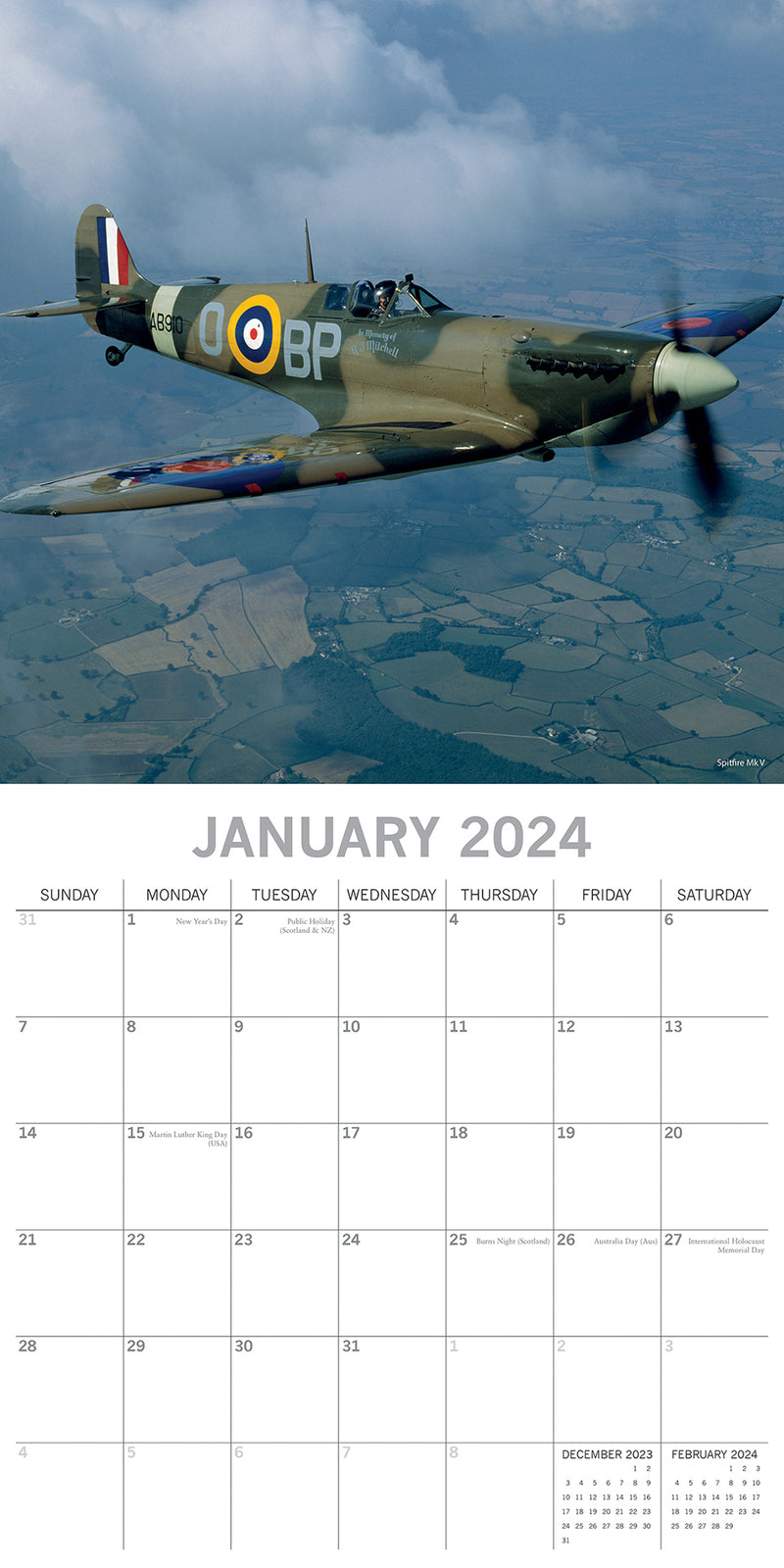 Spitfires - 2024 Square Wall Calendar 16 Months Planner Christmas New Year Gift
