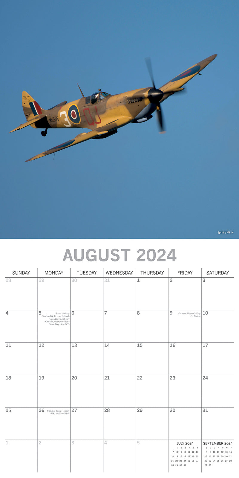 Spitfires - 2024 Square Wall Calendar 16 Months Planner Christmas New Year Gift