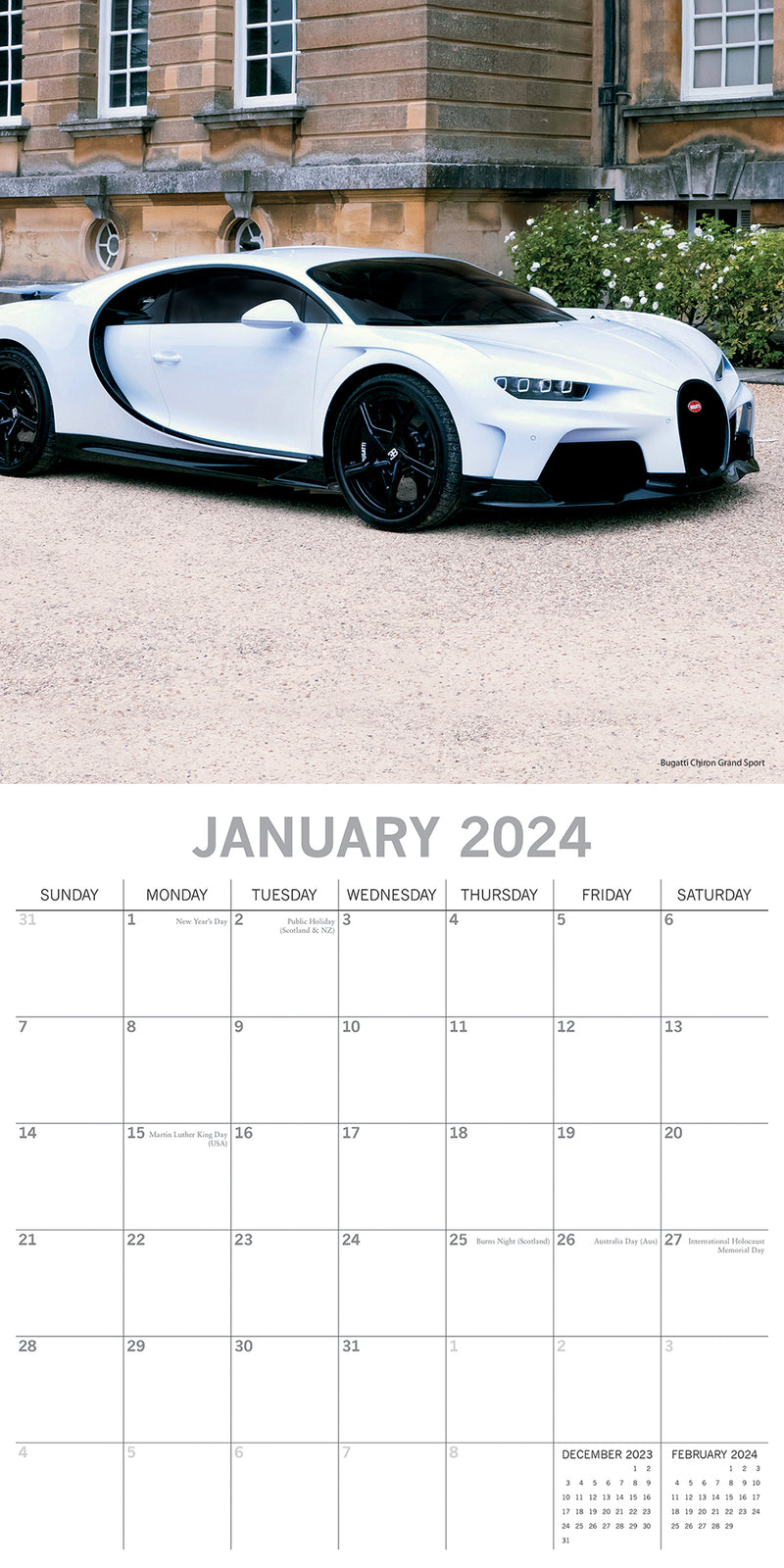 Super Cars - 2024 Square Wall Calendar 16 Months Planner Christmas New Year Gift