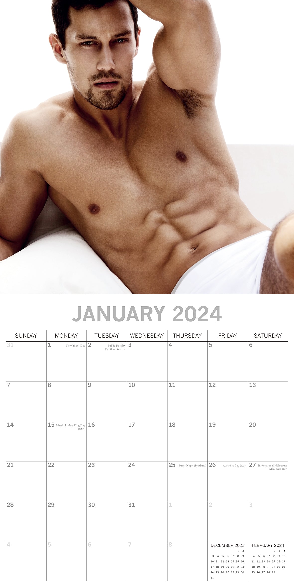Hot Shirtless Men - 2024 Square Wall Calendar 16 Months Planner New Year Gift