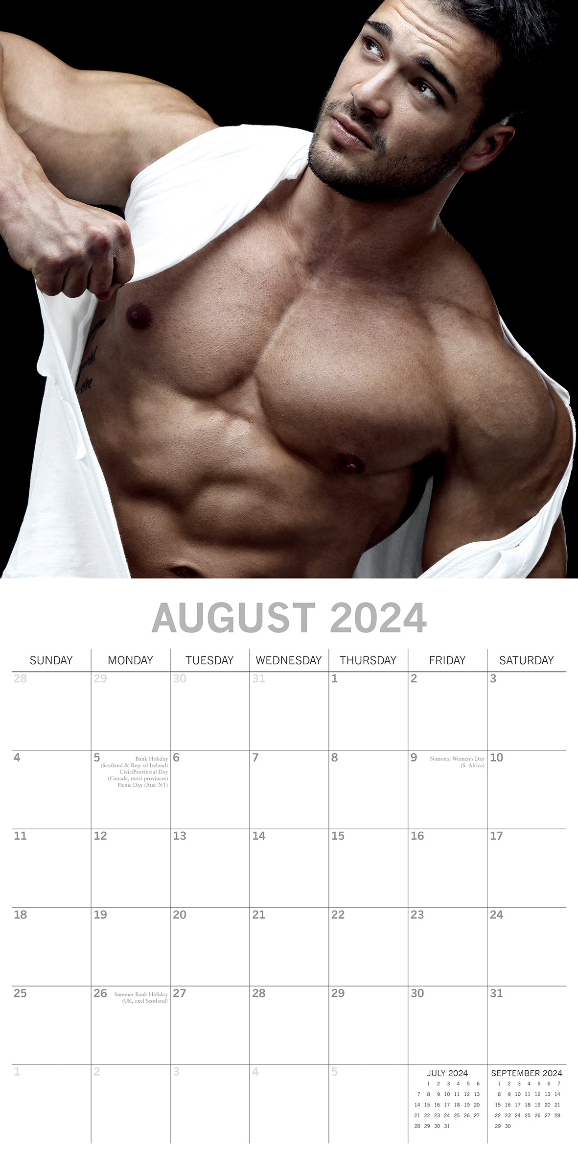 Hot Shirtless Men - 2024 Square Wall Calendar 16 Months Planner New Year Gift