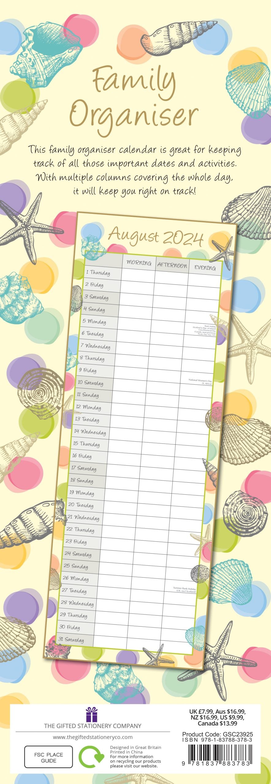 By the Sea - 2024 Slimline Slim Wall Calendar Hanging Planner New Year Gift