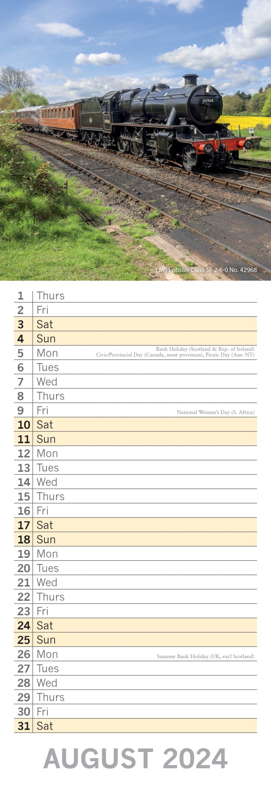 Steam Trains - 2024 Slimline Slim Wall Calendar Hanging Planner New Year Gift