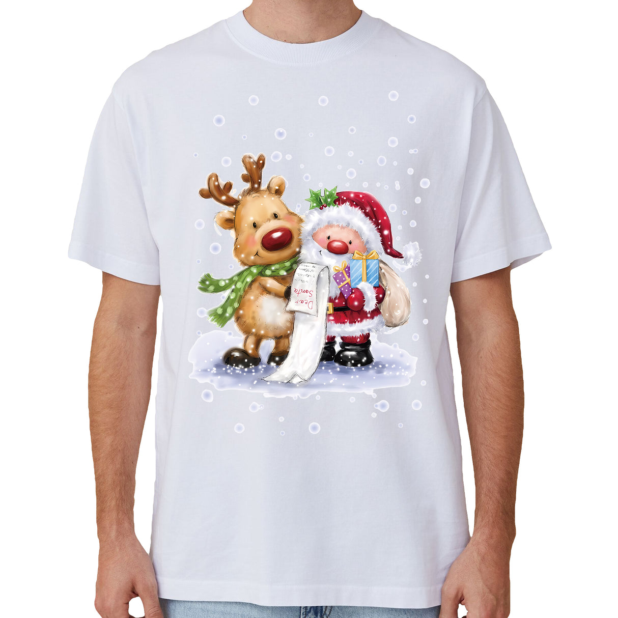 100% Cotton Christmas T-shirt Adult Unisex Tee Tops Funny Santa Party Custume, Reading Santa (White), S