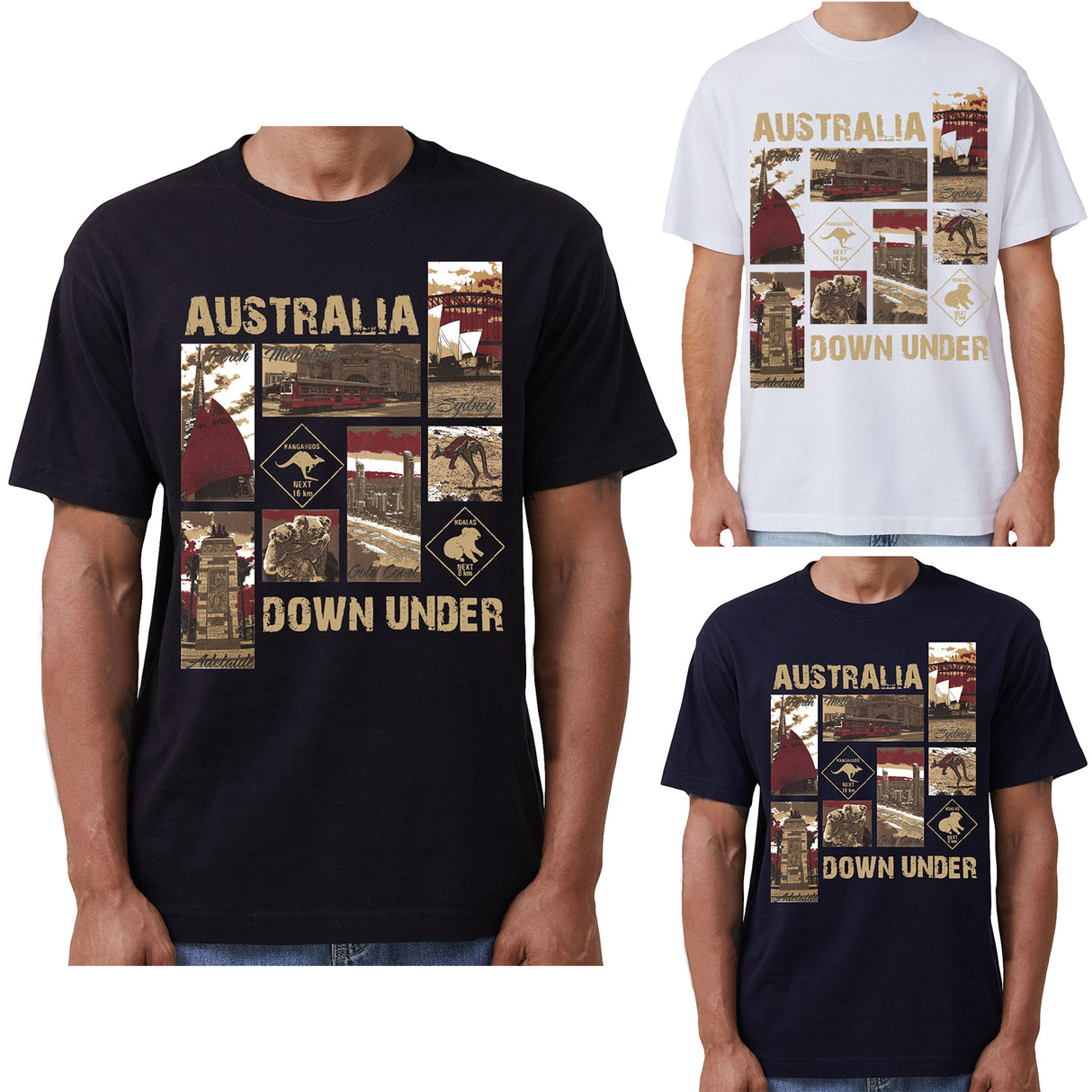 100% Cotton Australia Down Under Souvenir T-Shirt Unisex Adult Iconic Tee Top, Black, L