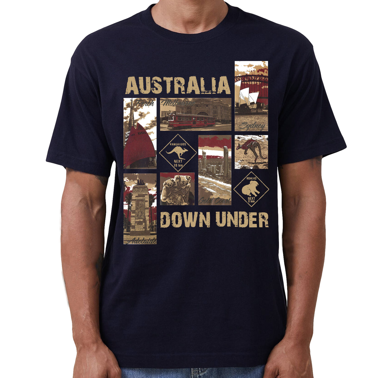 100% Cotton Australia Down Under Souvenir T-Shirt Unisex Adult Iconic Tee Top, White, S