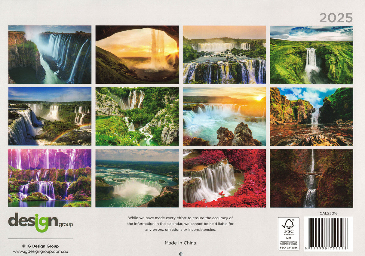 Waterfalls 2025 Rectangle Wall Calendar 16 Months Hanging Planner New Year Gift