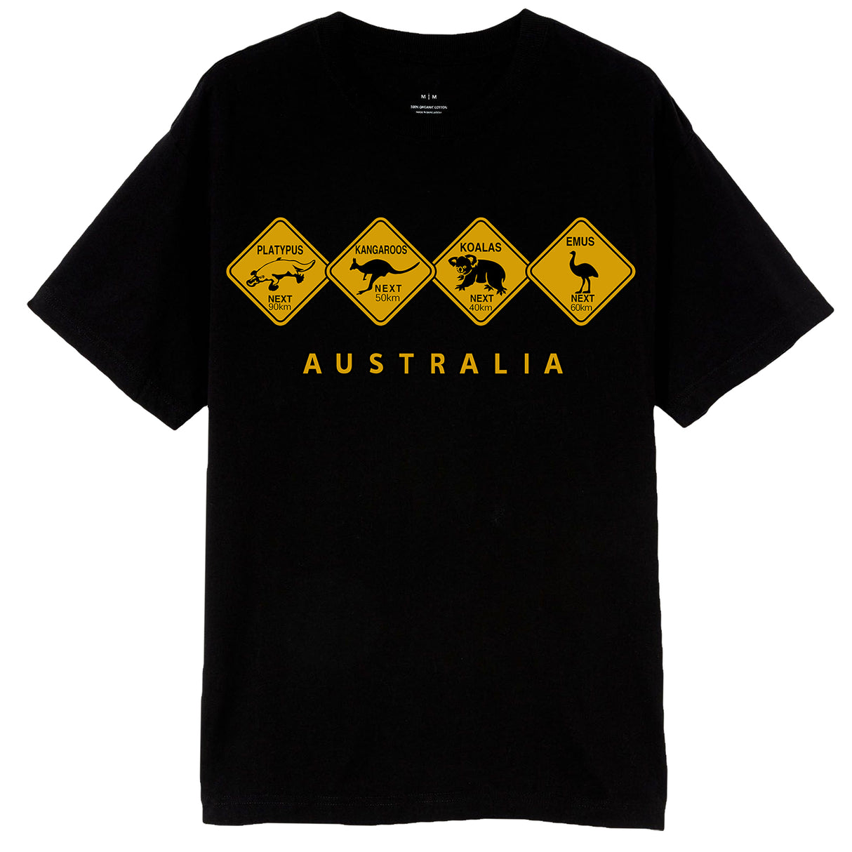 Adult Unisex 100% Cotton T Shirt Australia Wildlife Road Sign Souvenir Tee Tops, Black, XL